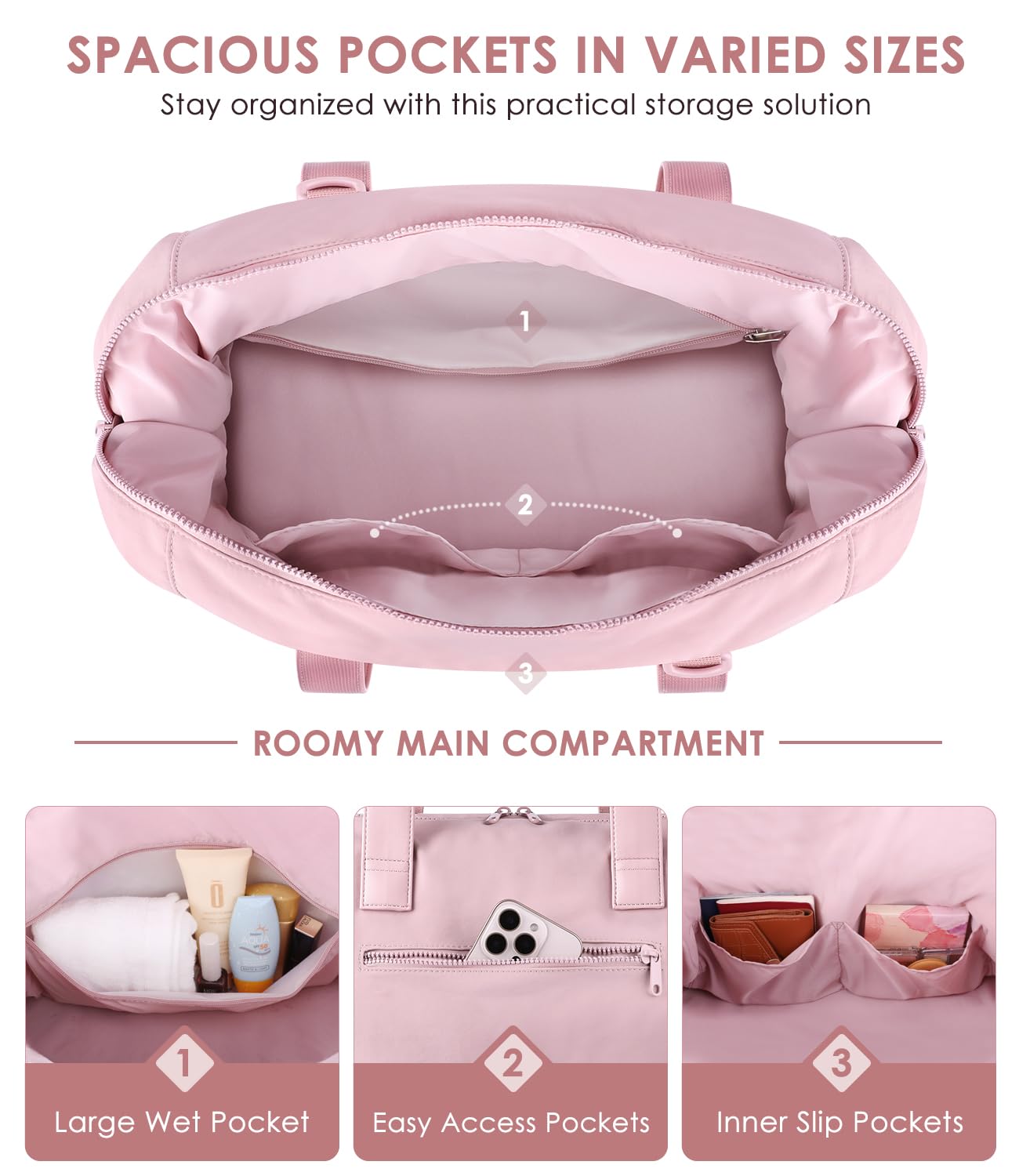 Foto 2 | Bolsa De Fin De Semana Etronik Para Mujer Con Compartimento Para Zapatos, Color Rosa - Venta Internacional.