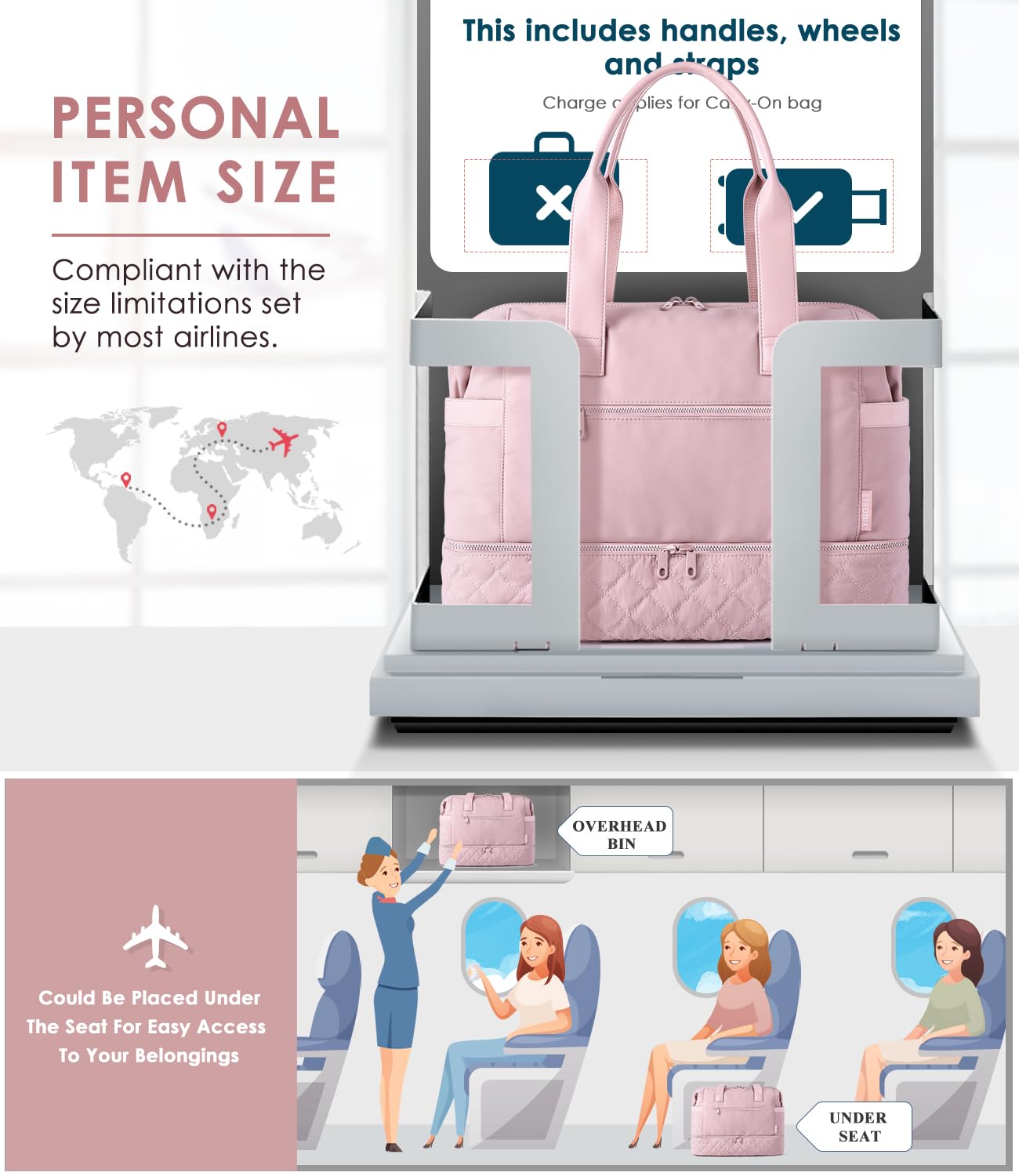 Foto 4 pulgar | Bolsa De Fin De Semana Etronik Para Mujer Con Compartimento Para Zapatos, Color Rosa - Venta Internacional.