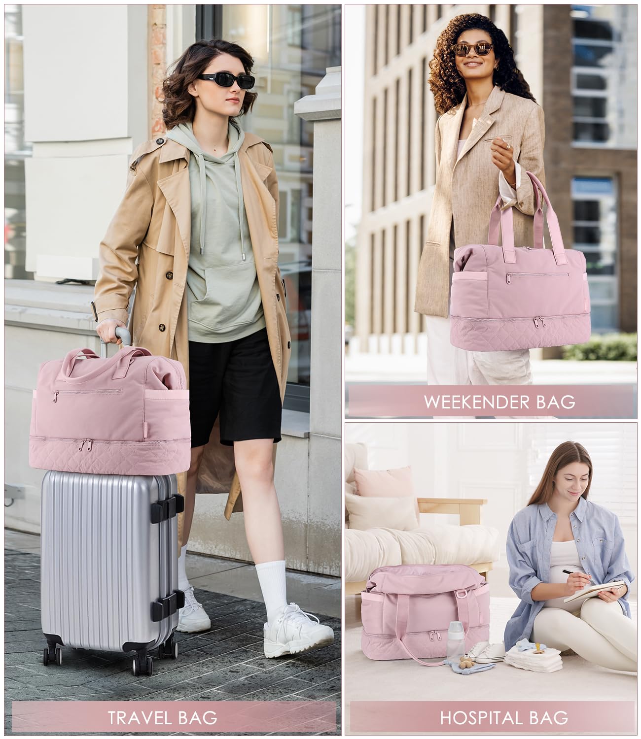 Foto 6 | Bolsa De Fin De Semana Etronik Para Mujer Con Compartimento Para Zapatos, Color Rosa - Venta Internacional.