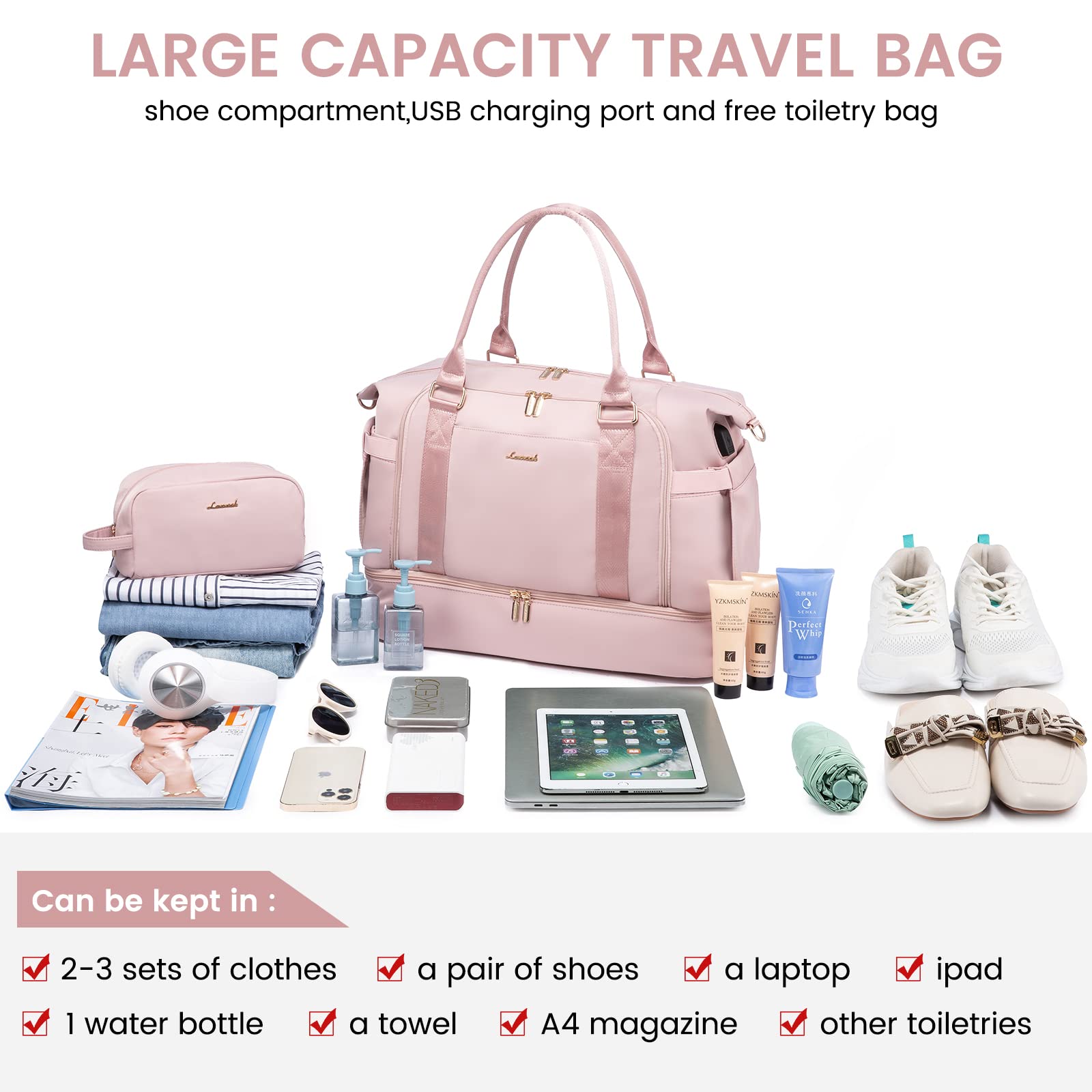 Foto 4 pulgar | Bolsa De Gimnasio Lovevook Bolsa De Viaje Con Puerto De Carga Usb Para Mujer - Venta Internacional.