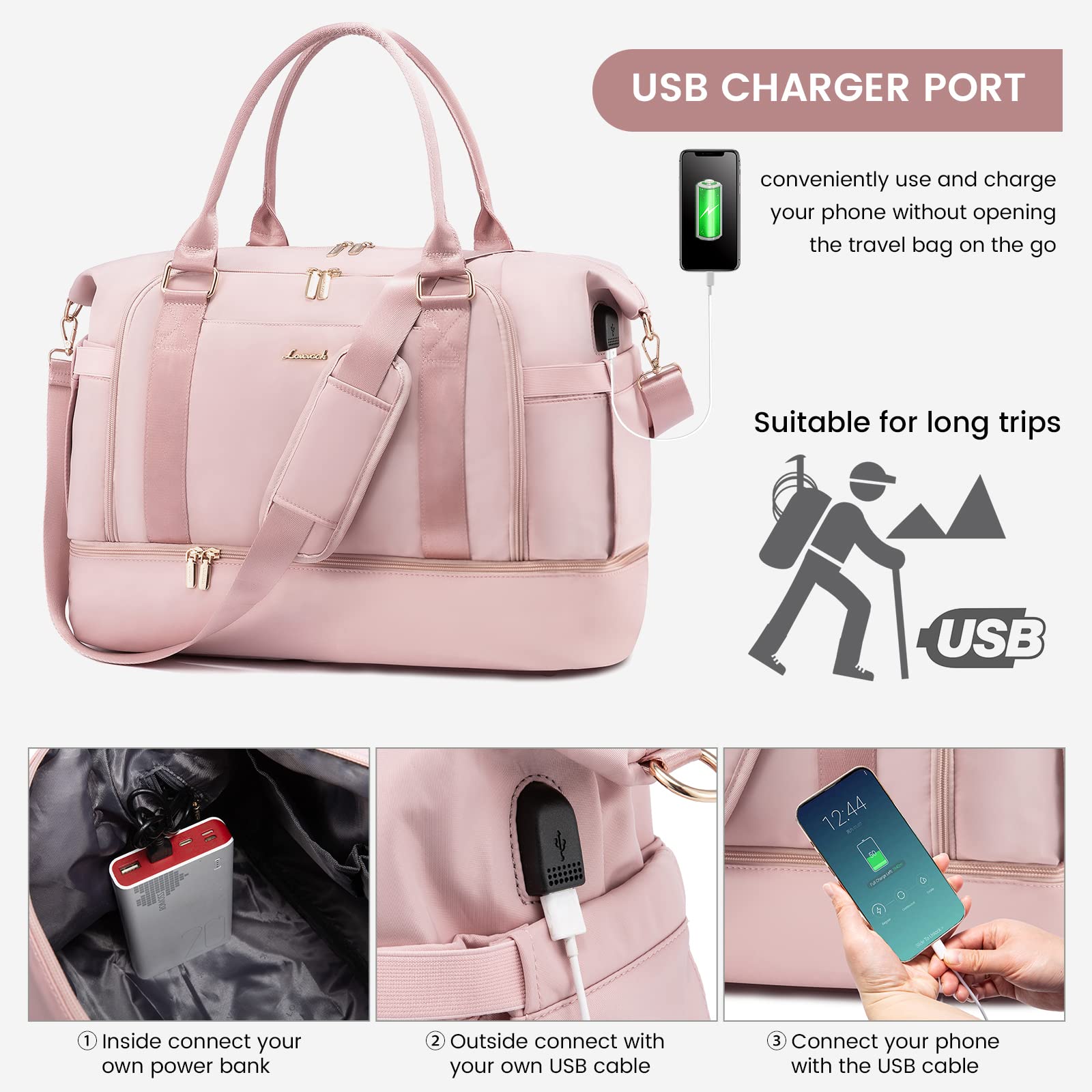 Foto 6 pulgar | Bolsa De Gimnasio Lovevook Bolsa De Viaje Con Puerto De Carga Usb Para Mujer - Venta Internacional.
