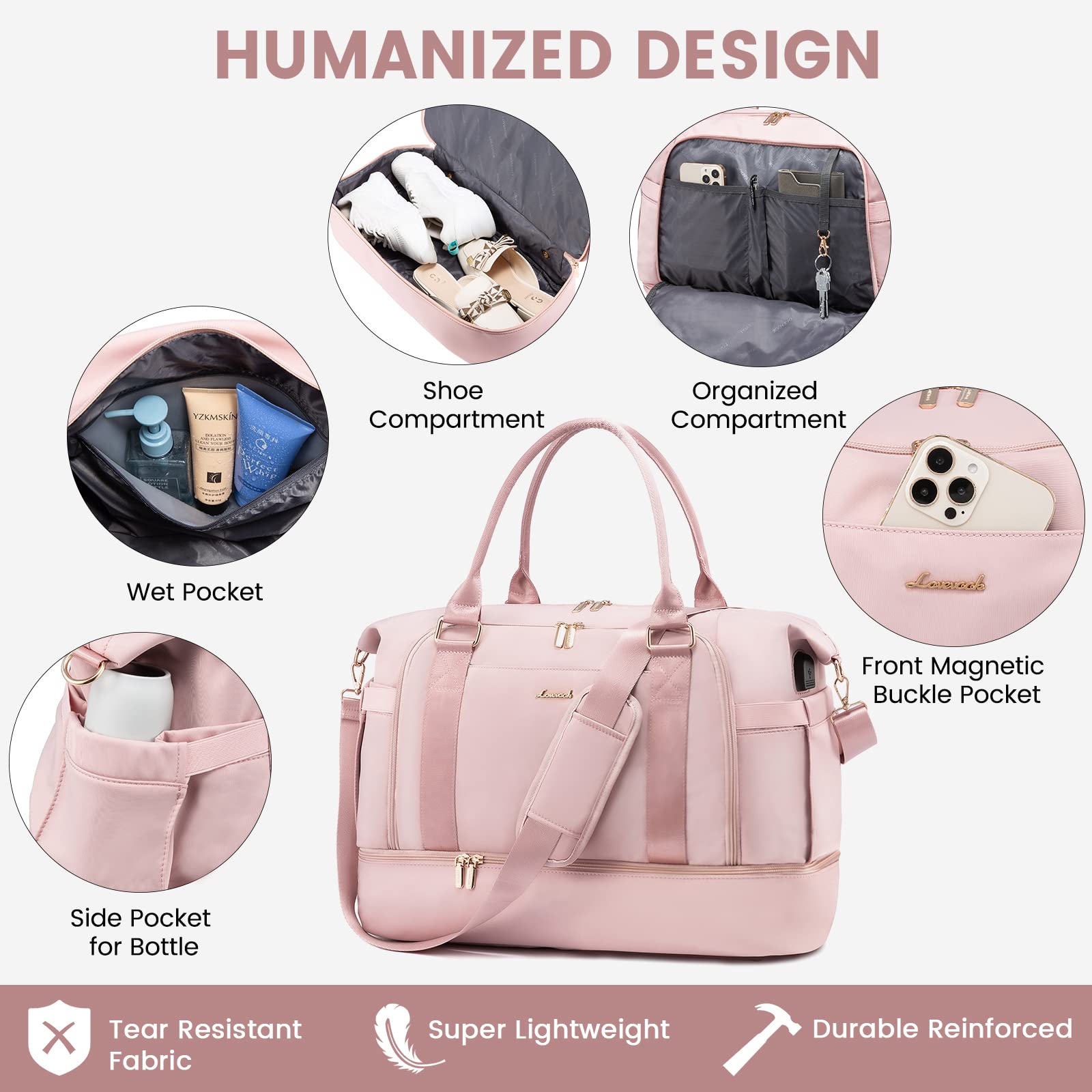 Foto 7 pulgar | Bolsa De Gimnasio Lovevook Bolsa De Viaje Con Puerto De Carga Usb Para Mujer - Venta Internacional.