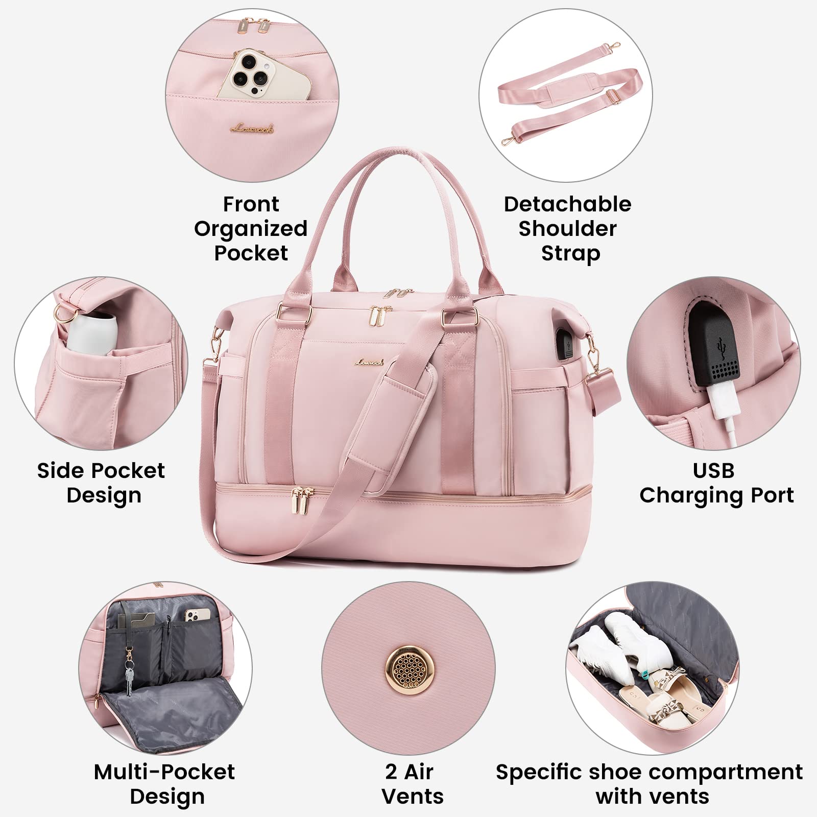 Foto 7 | Bolsa De Gimnasio Lovevook Bolsa De Viaje Con Puerto De Carga Usb Para Mujer - Venta Internacional.