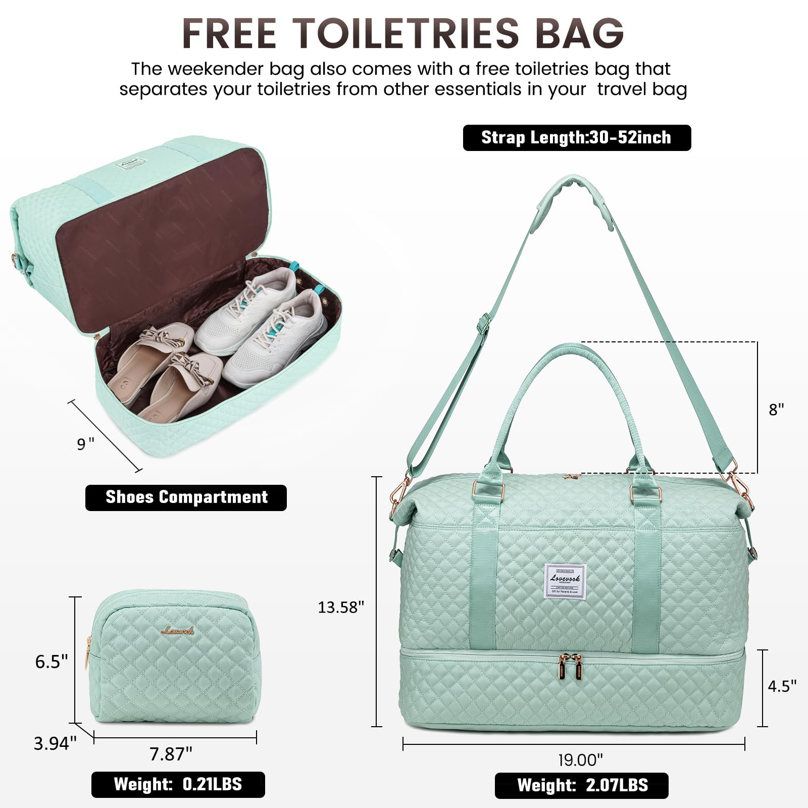 Foto 3 | Bolsa De Viaje Lovevook Para Mujer Con Compartimento Para Zapatos - Venta Internacional.