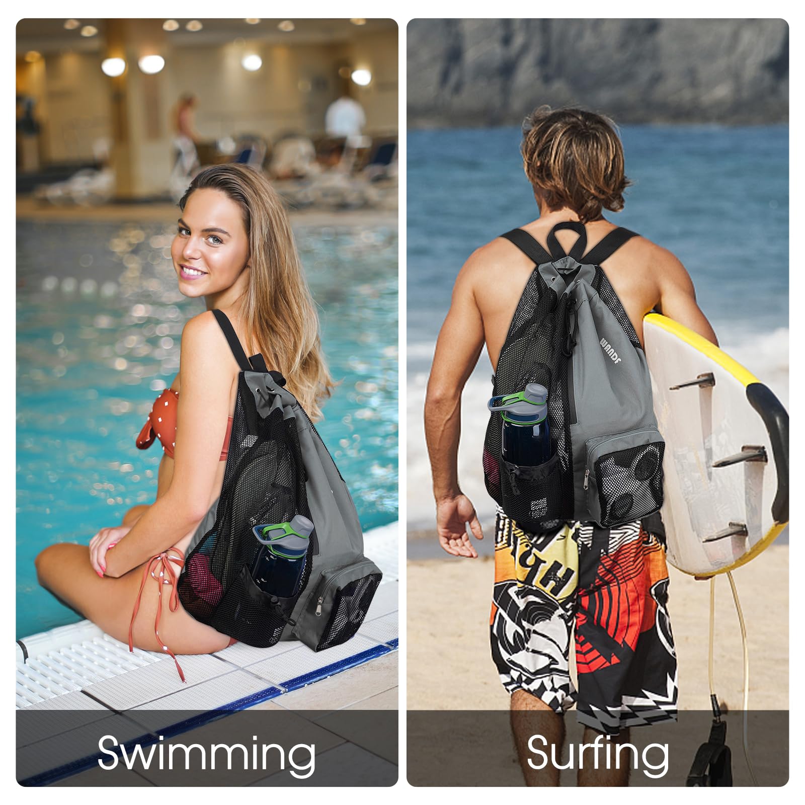Foto 3 pulgar | Bolsa De Natación Wandf Mochila De Malla Con Cordón Impermeable (gris) - Venta Internacional.