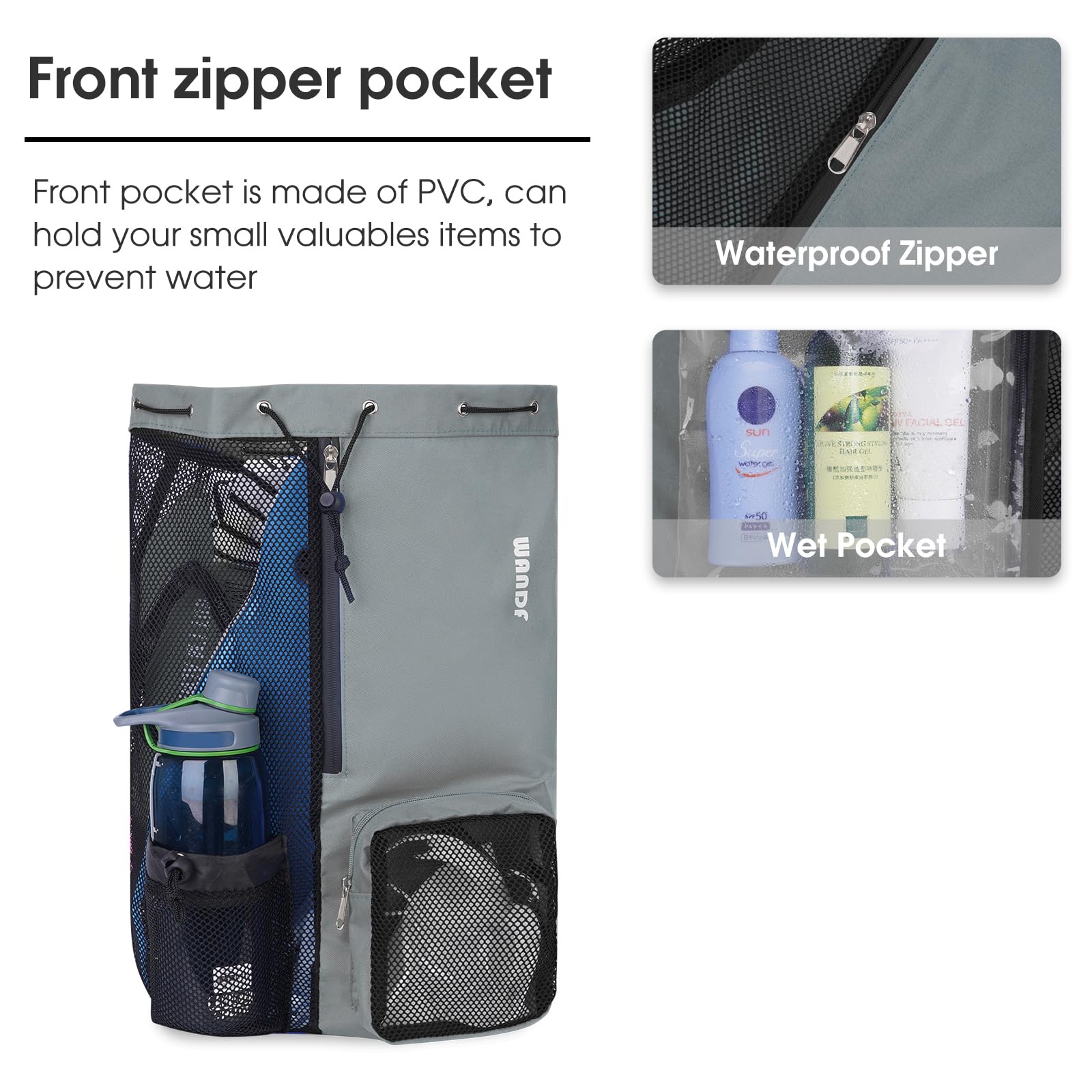 Foto 4 pulgar | Bolsa De Natación Wandf Mochila De Malla Con Cordón Impermeable (gris) - Venta Internacional.