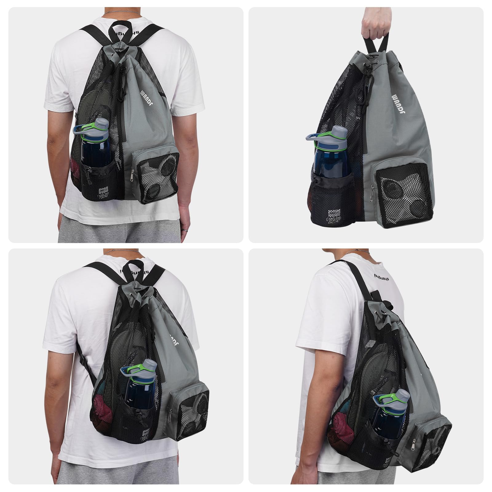 Foto 8 pulgar | Bolsa De Natación Wandf Mochila De Malla Con Cordón Impermeable (gris) - Venta Internacional.