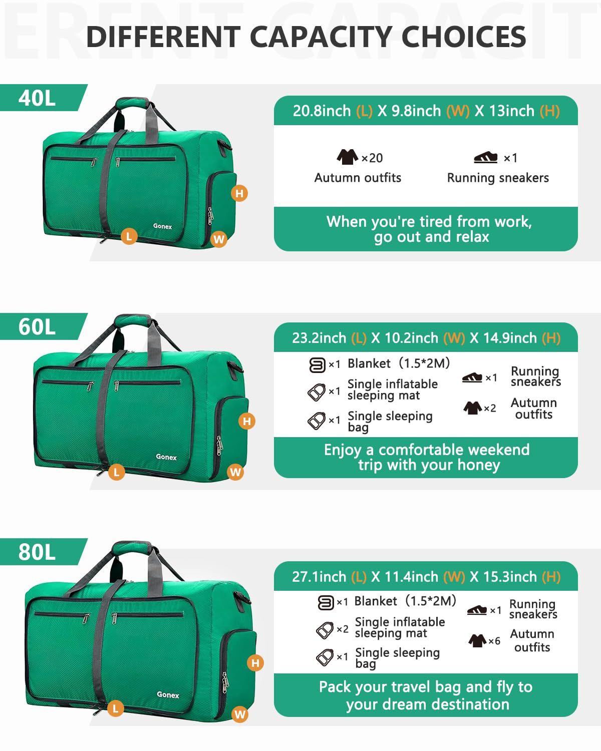 Foto 5 pulgar | Bolsa De Viaje Gonex, 100 L, Plegable, Repelente Al Agua, Verde - Venta Internacional.
