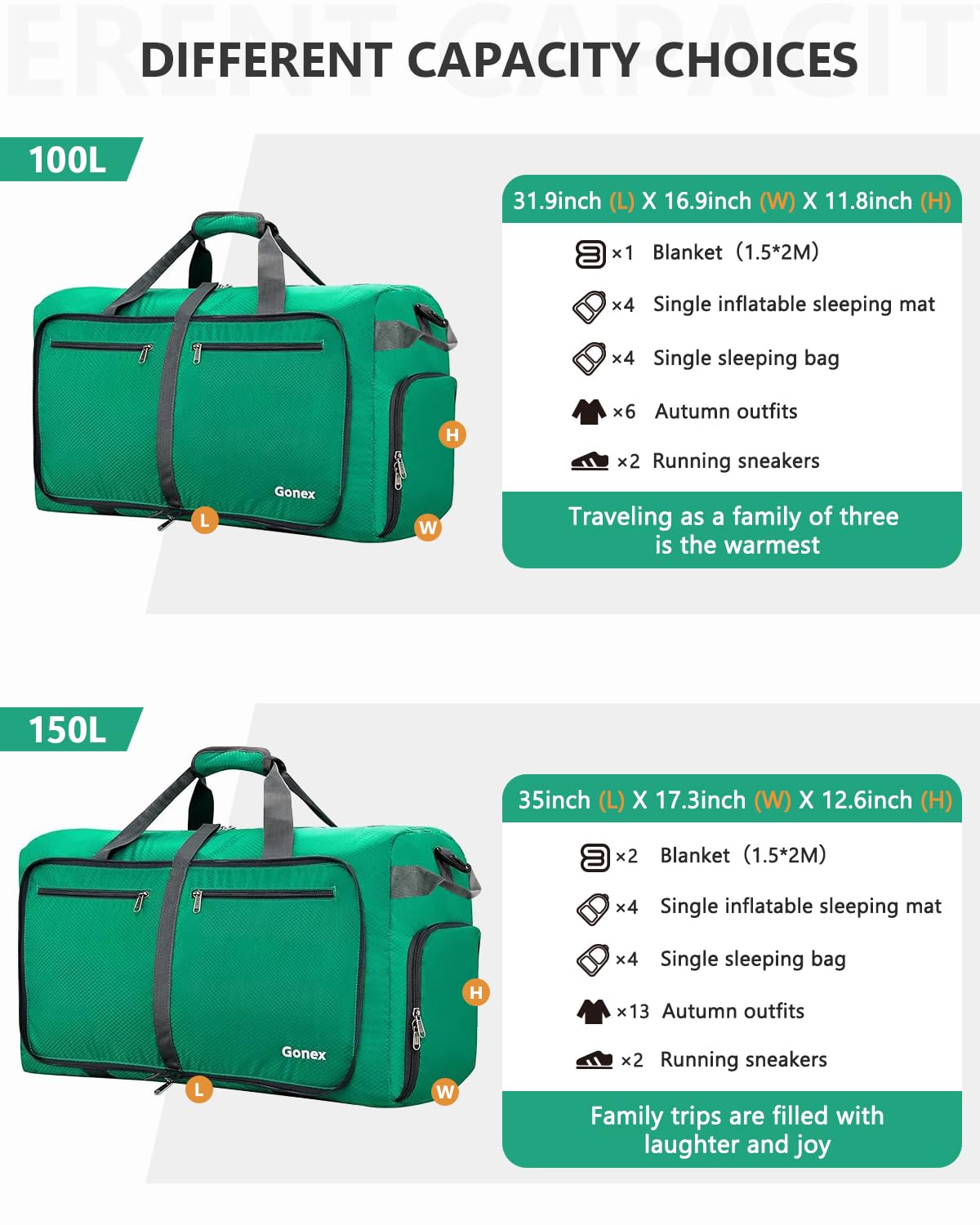 Foto 6 pulgar | Bolsa De Viaje Gonex, 100 L, Plegable, Repelente Al Agua, Verde - Venta Internacional.