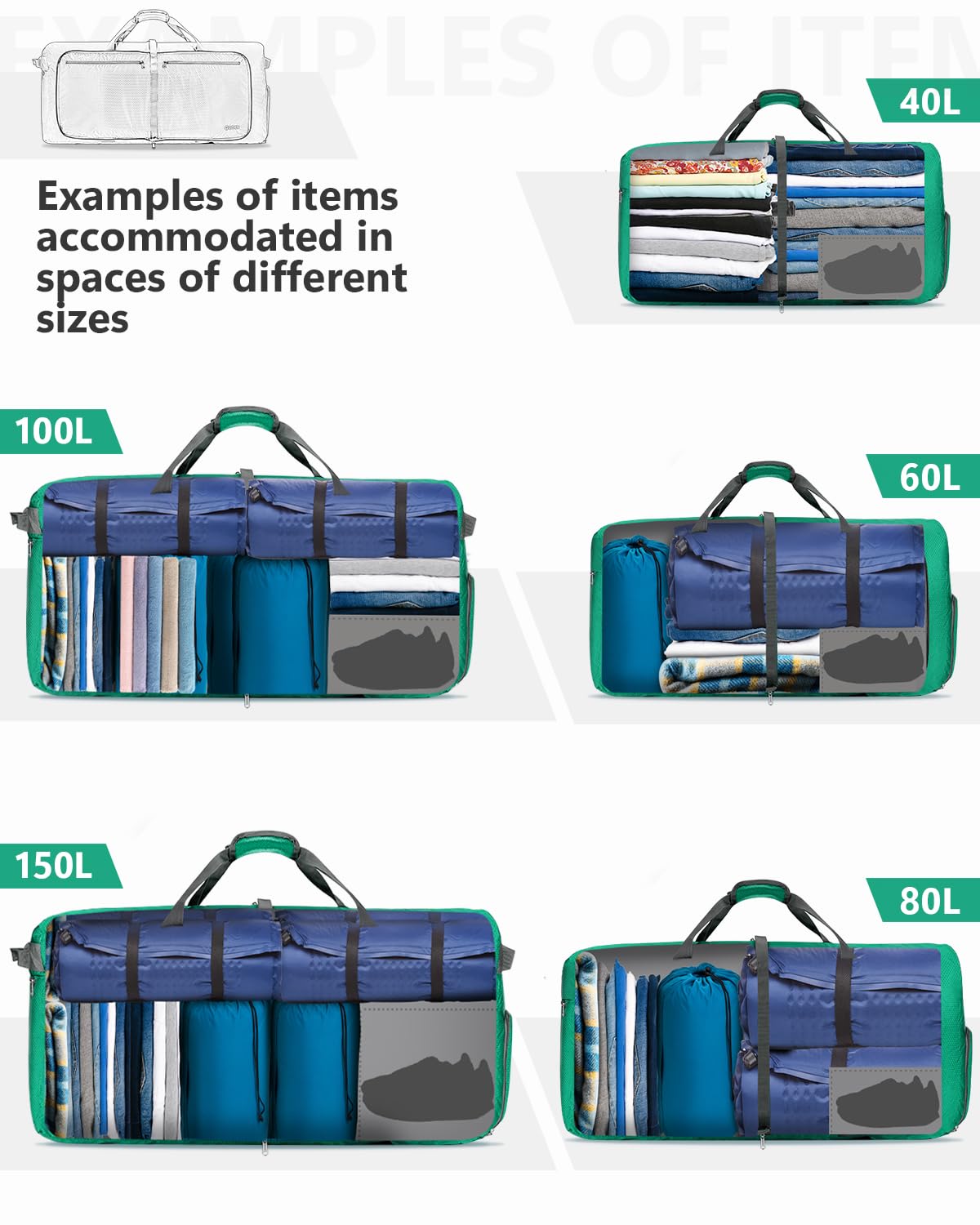 Foto 7 | Bolsa De Viaje Gonex, 100 L, Plegable, Repelente Al Agua, Verde - Venta Internacional.