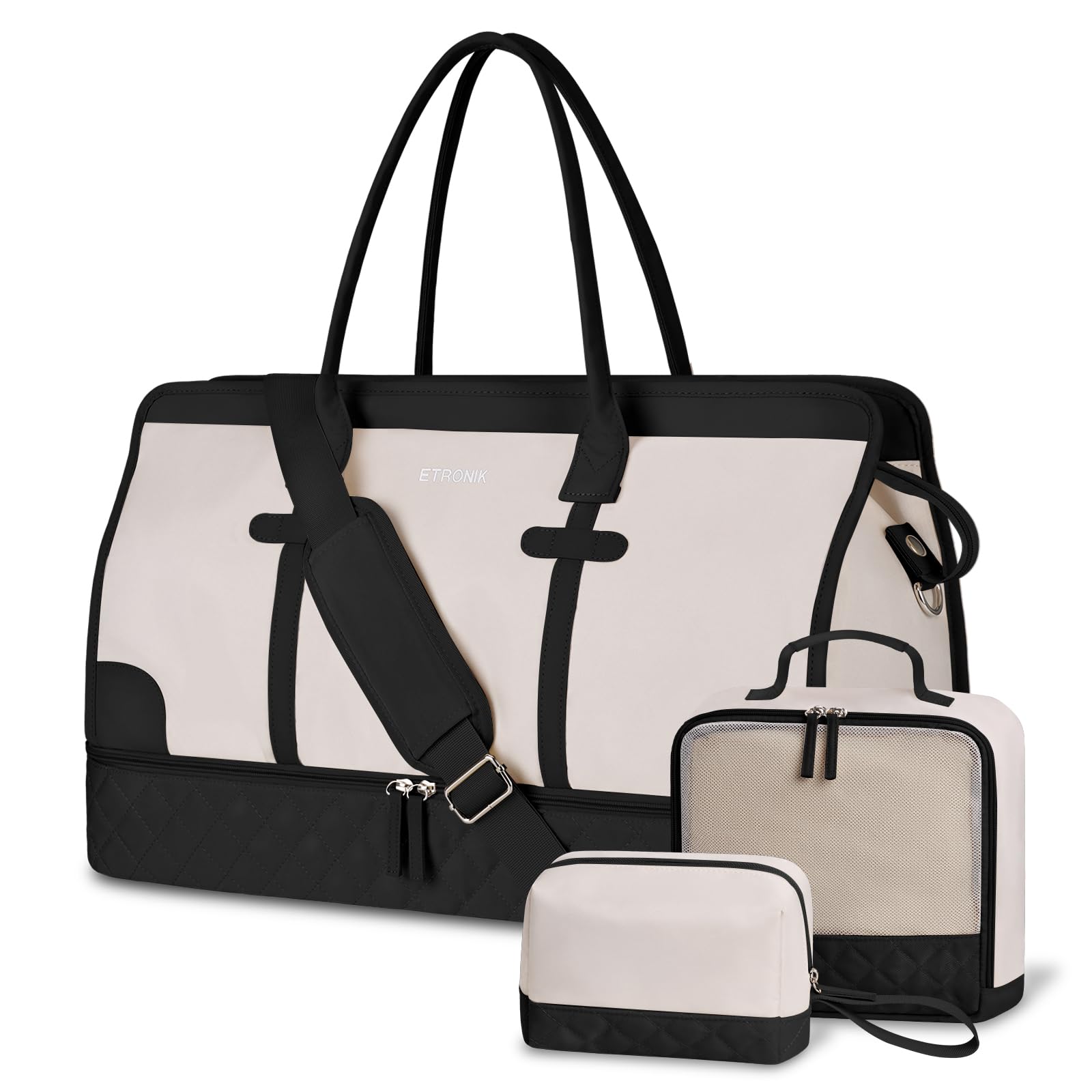 Foto 2 pulgar | Bolsa De Viaje Weekender Etronik Para Mujer, Talla Xl, Beige Y Negro - Venta Internacional.