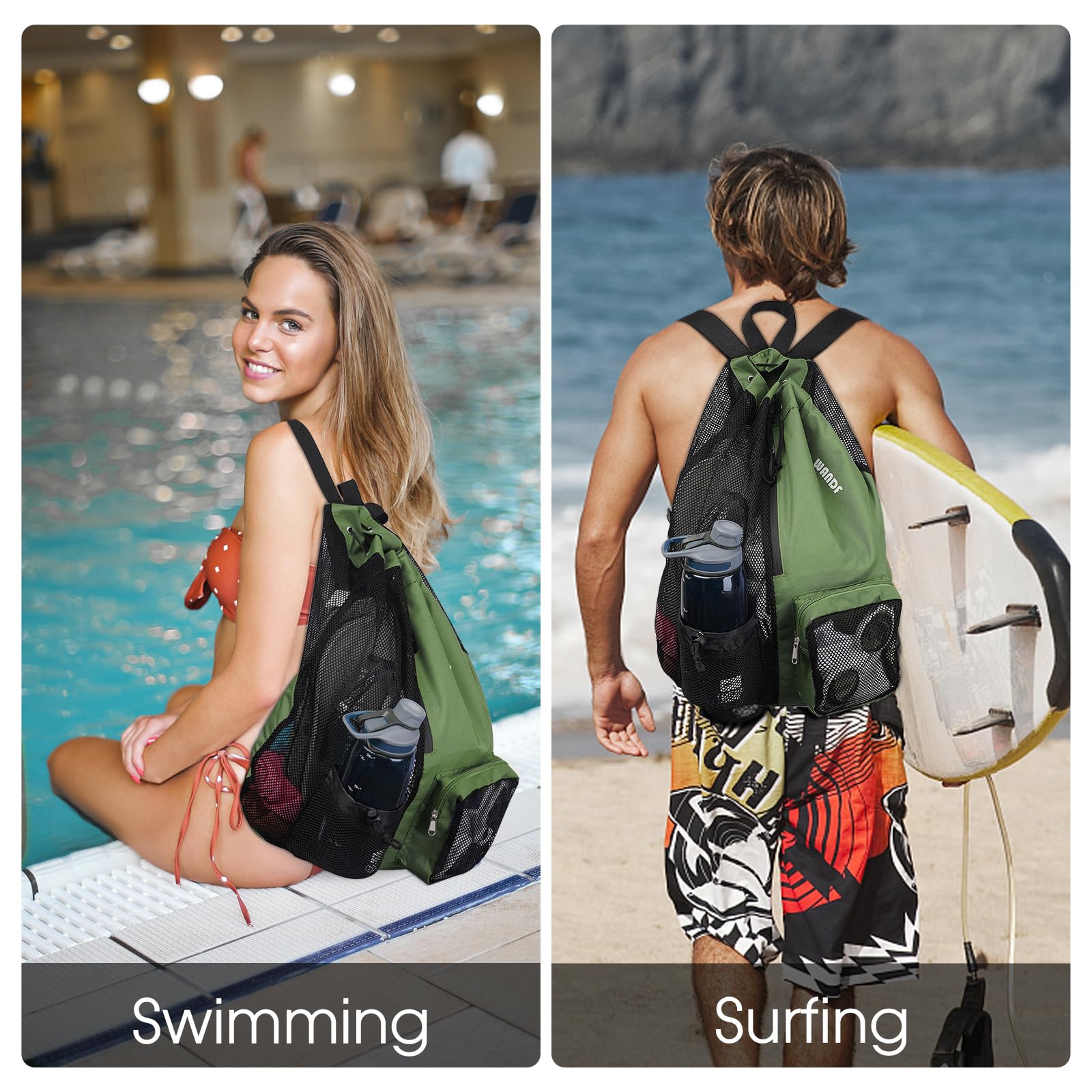 Foto 3 pulgar | Bolsa De Natación Wandf Mochila De Malla Con Cordón Impermeable (verde) - Venta Internacional.