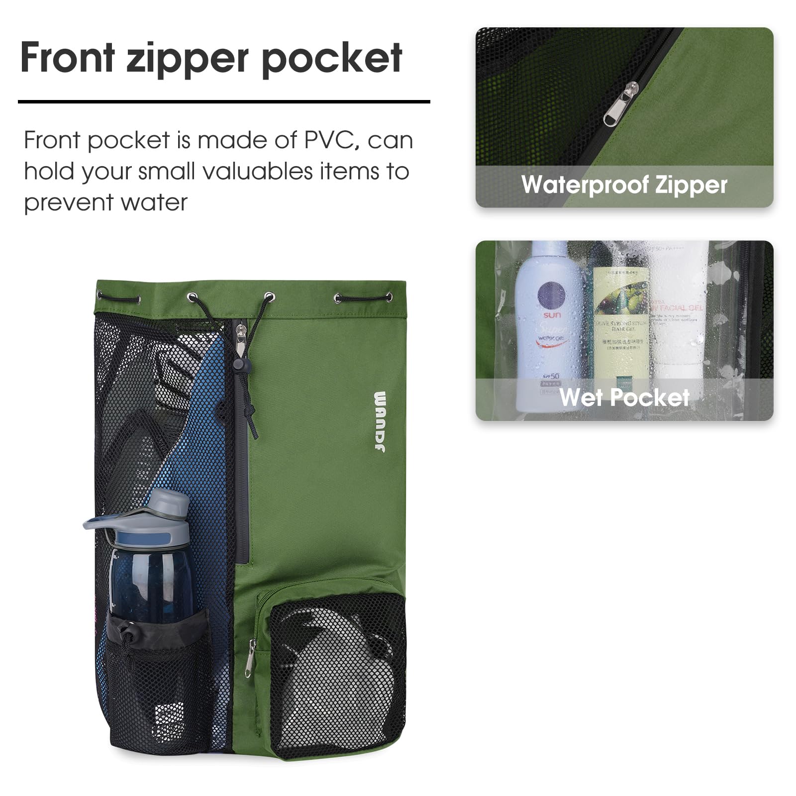 Foto 4 pulgar | Bolsa De Natación Wandf Mochila De Malla Con Cordón Impermeable (verde) - Venta Internacional.