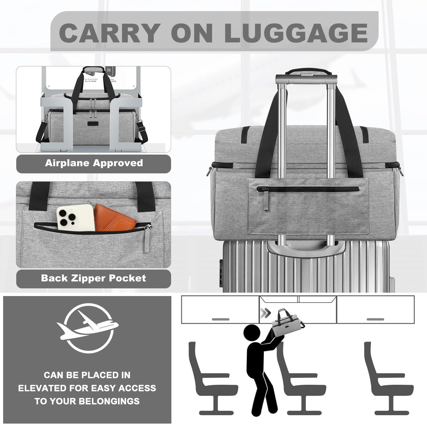 Foto 4 pulgar | Bolsa De Viaje Etronik Duffle Para Hombre Y Mujer Con Compartimento Para Zapatos, Color Gris - Venta Internacional.