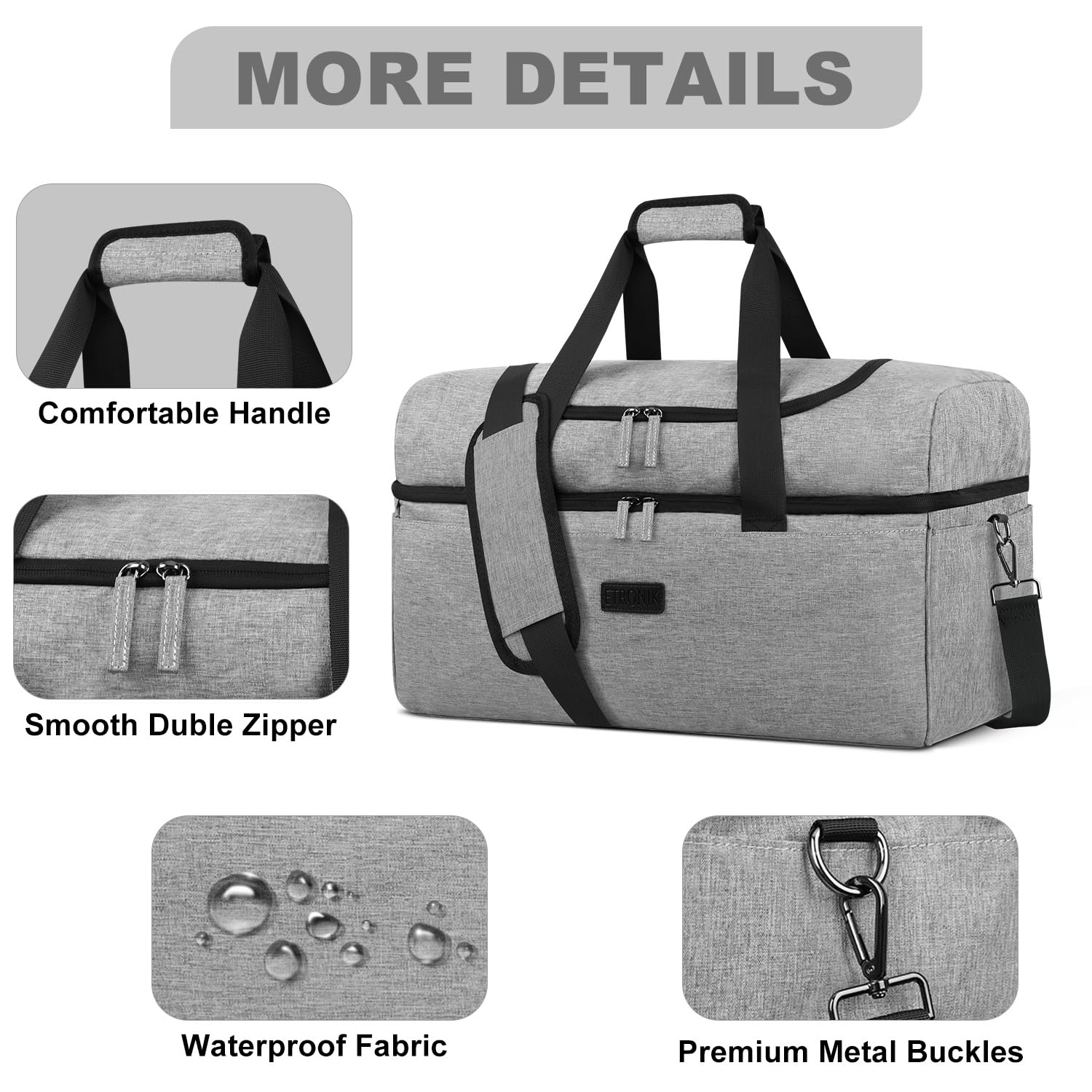 Foto 5 pulgar | Bolsa De Viaje Etronik Duffle Para Hombre Y Mujer Con Compartimento Para Zapatos, Color Gris - Venta Internacional.