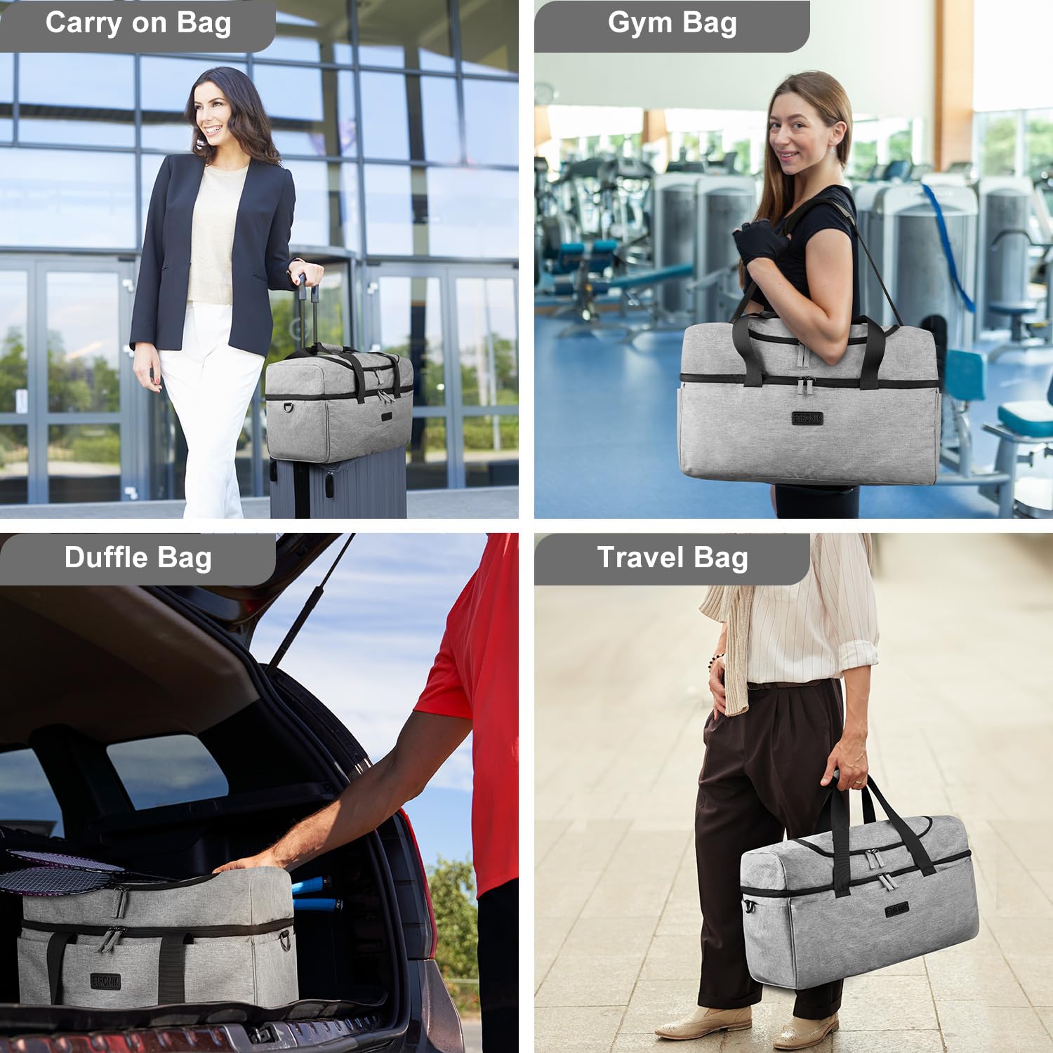 Foto 7 pulgar | Bolsa De Viaje Etronik Duffle Para Hombre Y Mujer Con Compartimento Para Zapatos, Color Gris - Venta Internacional.