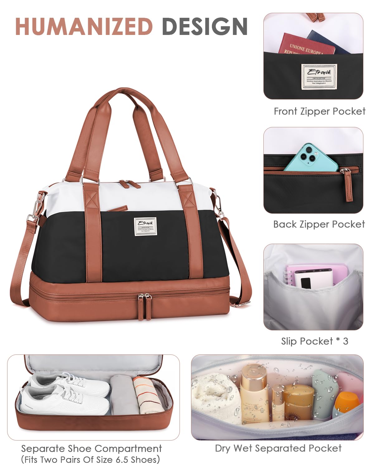Foto 5 pulgar | Bolsa De Viaje Etronik Lagre Para Mujer Con Compartimento Para Zapatos - Venta Internacional.