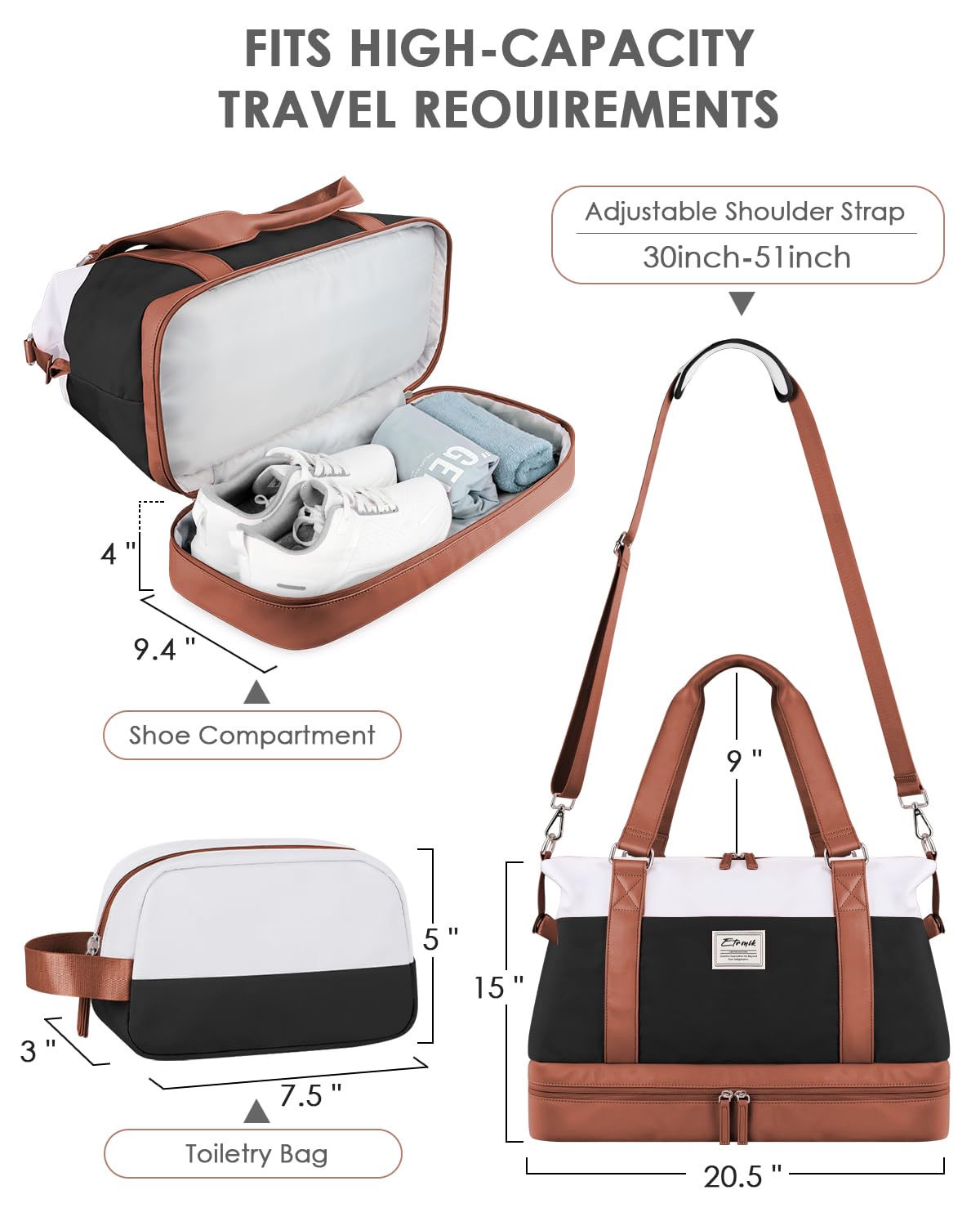 Foto 6 pulgar | Bolsa De Viaje Etronik Lagre Para Mujer Con Compartimento Para Zapatos - Venta Internacional.