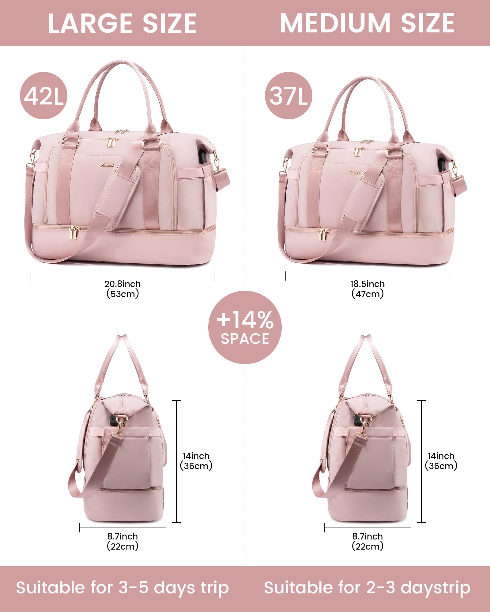 Foto 4 pulgar | Bolsa De Gimnasio Lovevook, Bolsa De Viaje Con Puerto De Carga Usb Para Mujer - Venta Internacional.