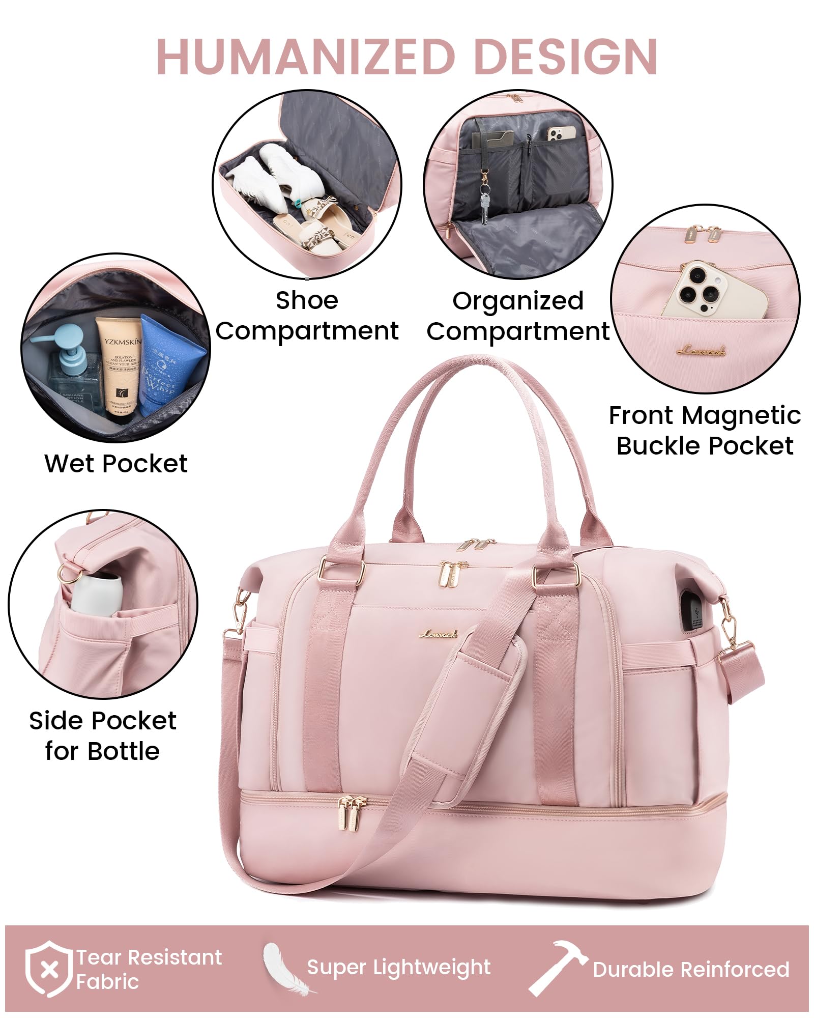 Foto 5 pulgar | Bolsa De Gimnasio Lovevook, Bolsa De Viaje Con Puerto De Carga Usb Para Mujer - Venta Internacional.