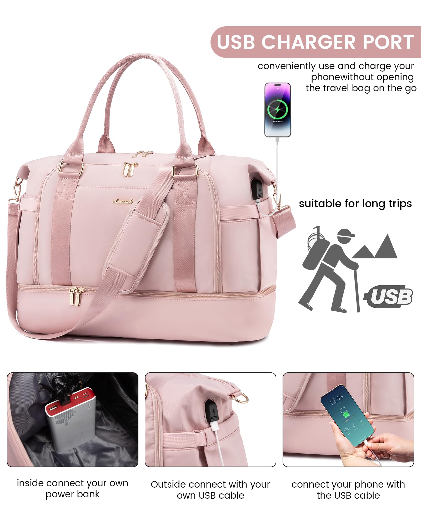 Foto 7 pulgar | Bolsa De Gimnasio Lovevook, Bolsa De Viaje Con Puerto De Carga Usb Para Mujer - Venta Internacional.