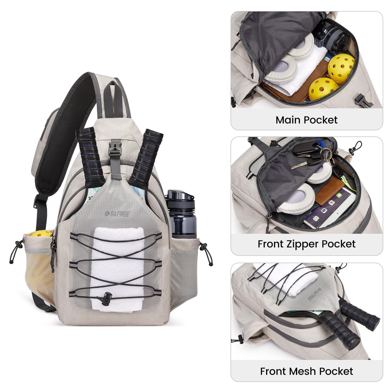 Foto 5 pulgar | Bolsa De Pickleball G4free Sport Sling Para Mujer Y Hombre, Color Marfil - Venta Internacional.