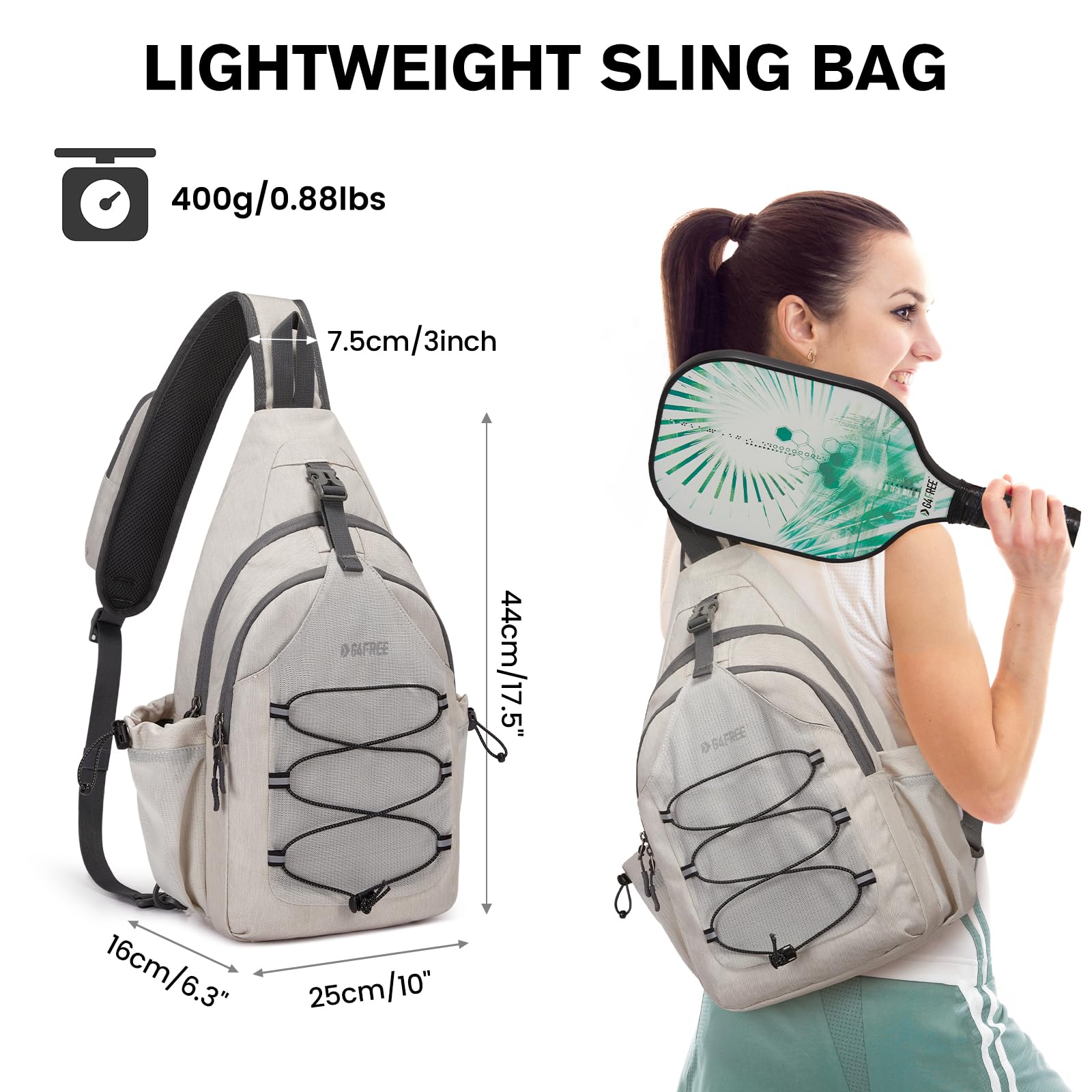 Foto 7 pulgar | Bolsa De Pickleball G4free Sport Sling Para Mujer Y Hombre, Color Marfil - Venta Internacional.