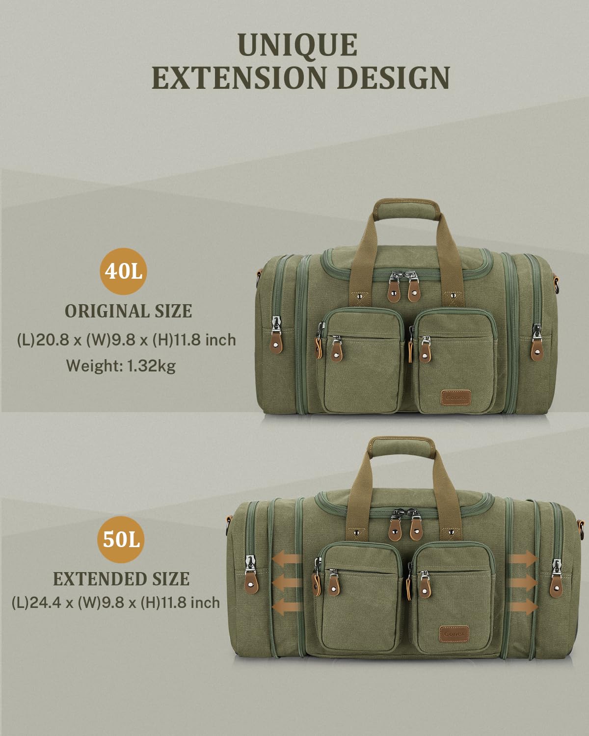 Foto 7 pulgar | Bolsa De Lona Gonex, 50 Litros, Resistente Al Agua, Para Viajes, Color Verde Militar - Venta Internacional.