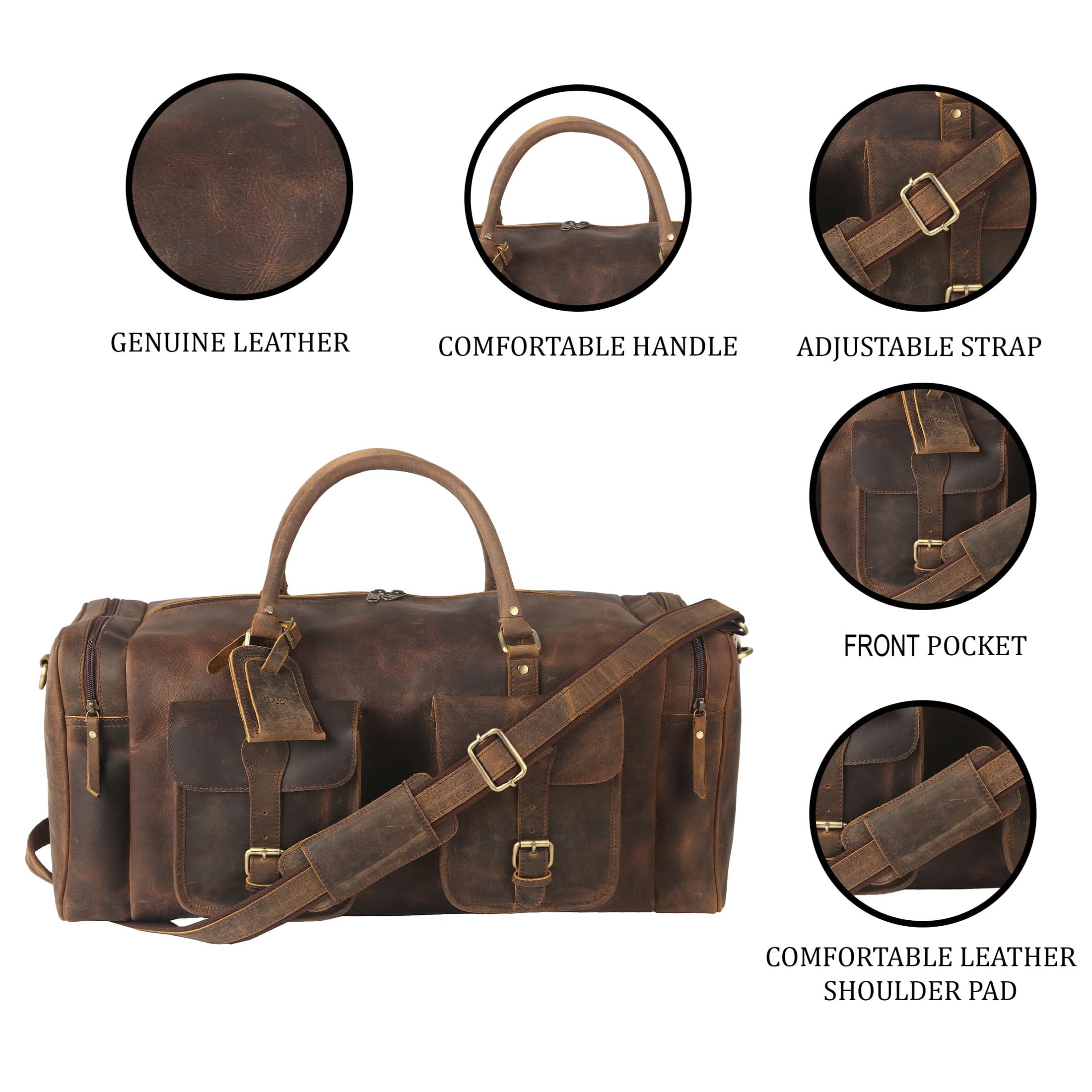 Foto 4 pulgar | Bolsa De Viaje Komalc De Piel Deportiva De 60 Cm Con Bolsillos - Venta Internacional.
