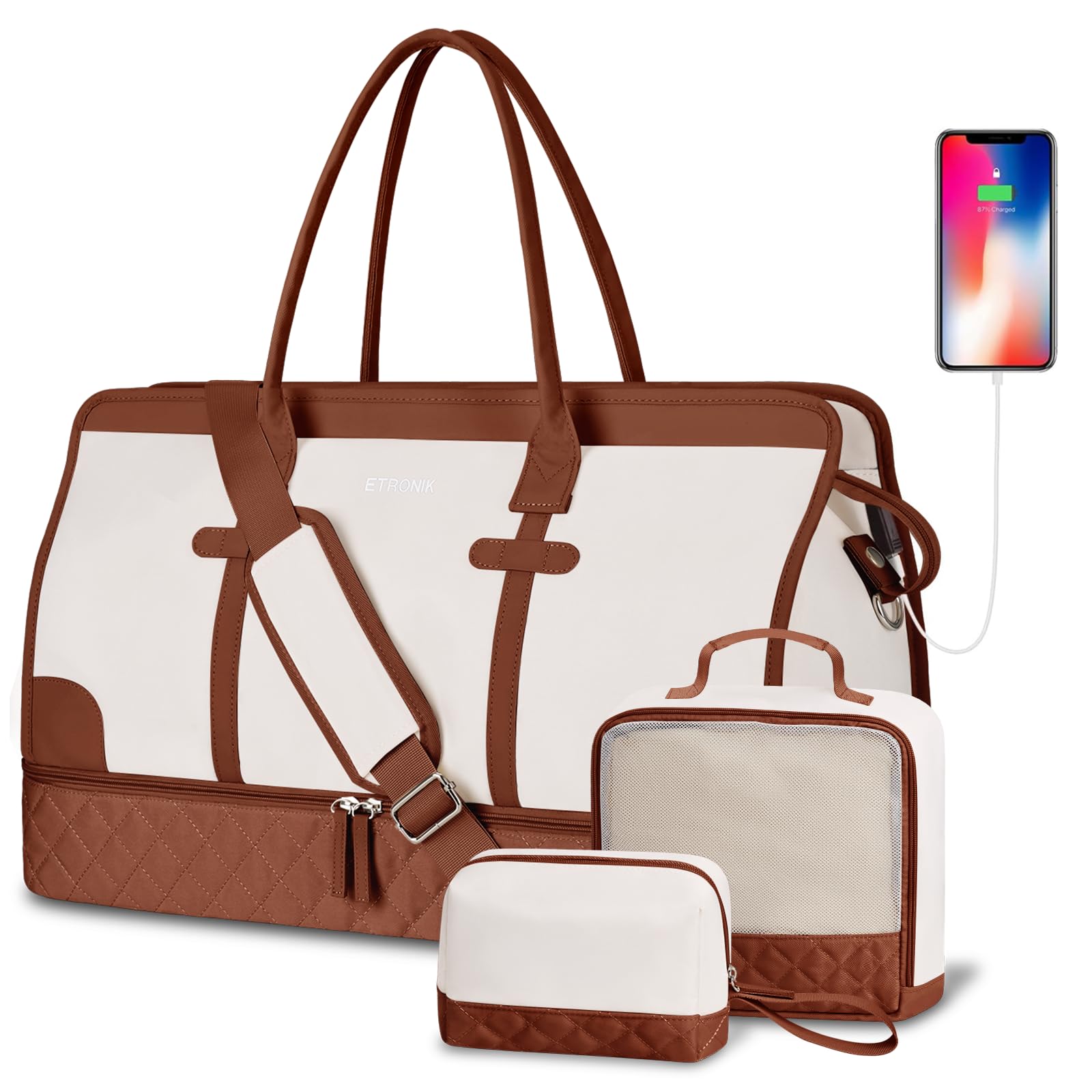 Foto 1 | Bolsa De Viaje Weekender Etronik Para Mujer, Talla Grande, Color Beige - Venta Internacional.