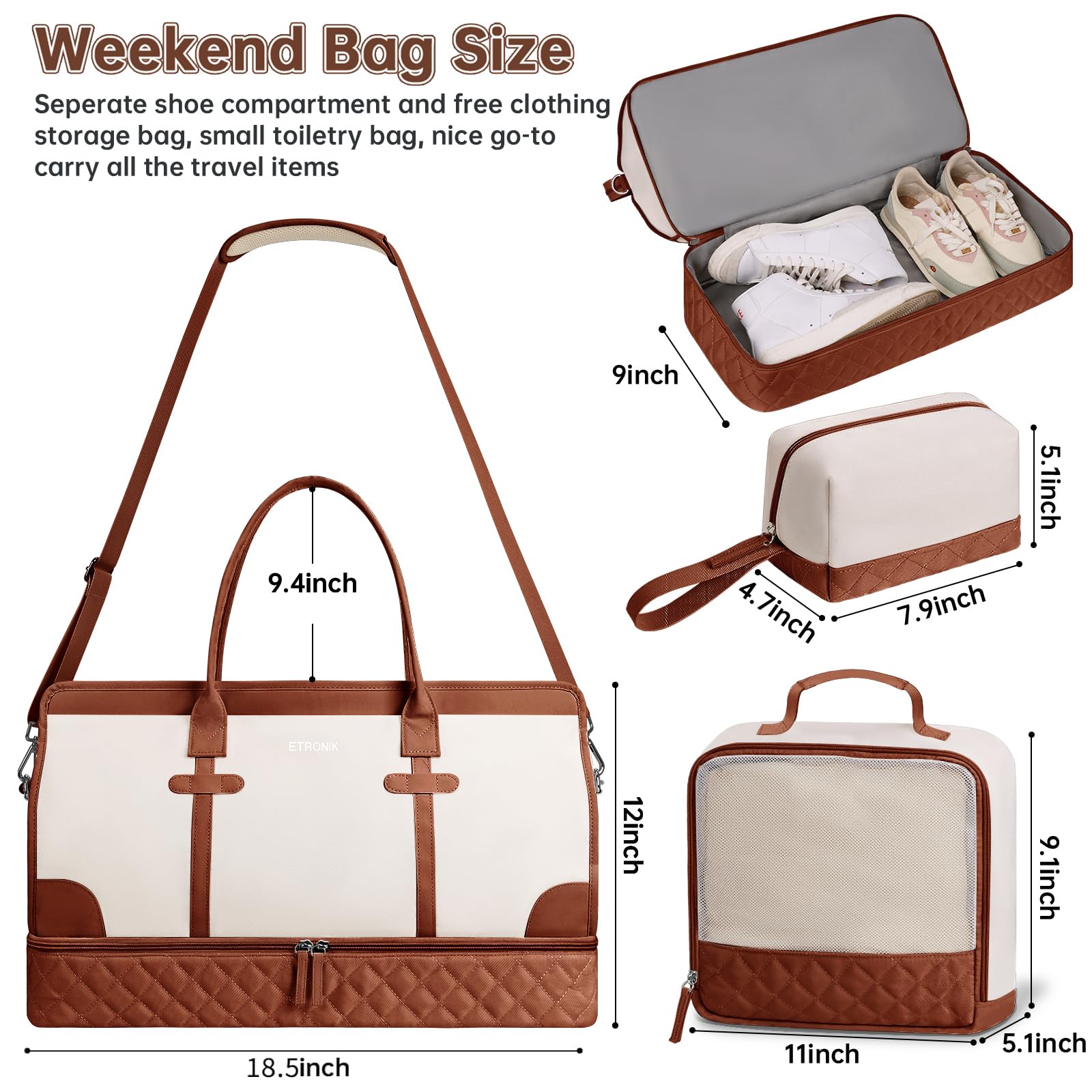 Foto 2 | Bolsa De Viaje Weekender Etronik Para Mujer, Talla Grande, Color Beige - Venta Internacional.