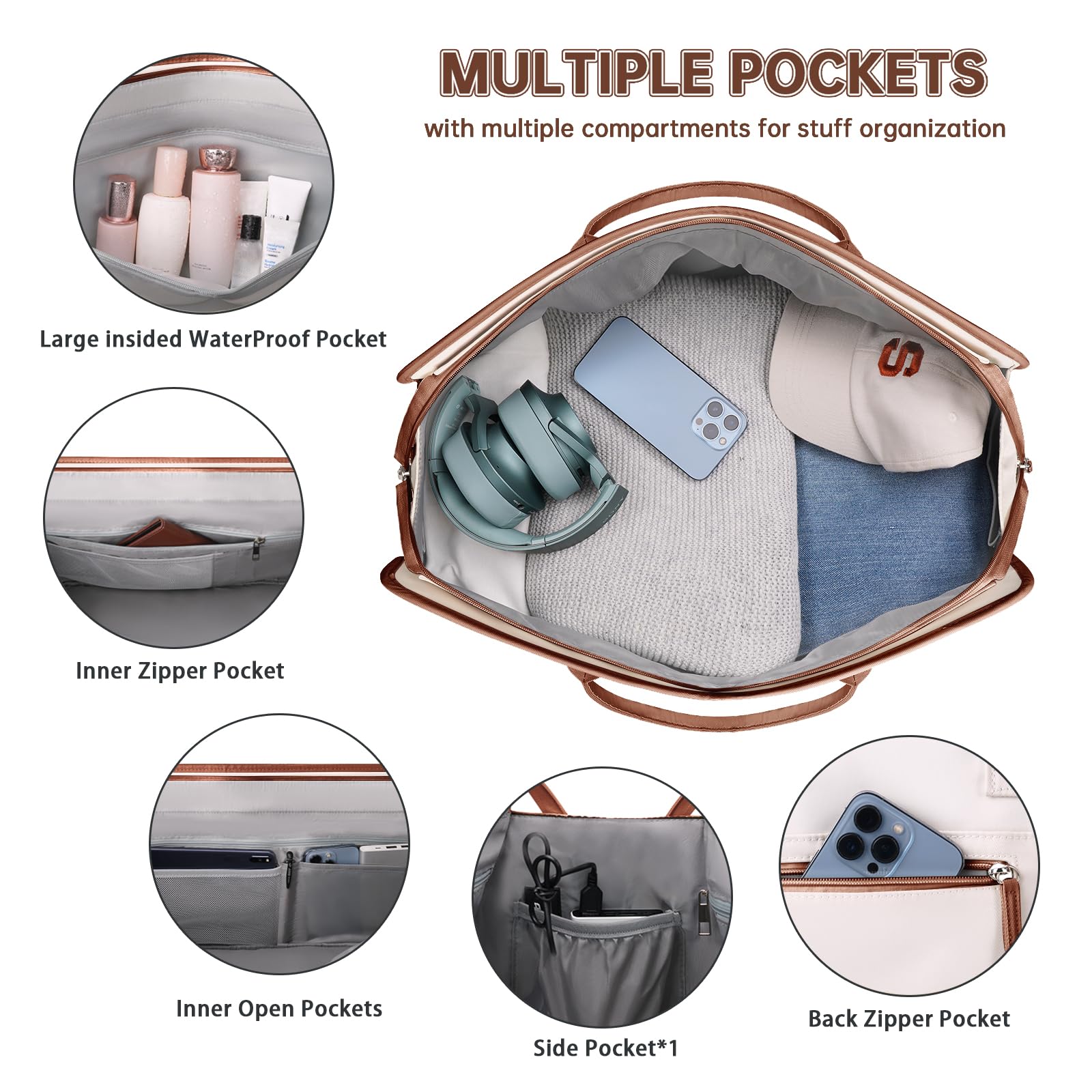 Foto 7 pulgar | Bolsa De Viaje Weekender Etronik Para Mujer, Talla Grande, Color Beige - Venta Internacional.