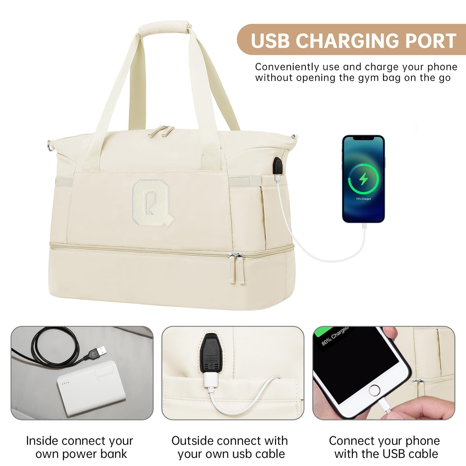 Foto 6 pulgar | Bolsa De Gimnasio Etronik Con Iniciales Personalizadas Con Puerto De Carga Usb - Venta Internacional.