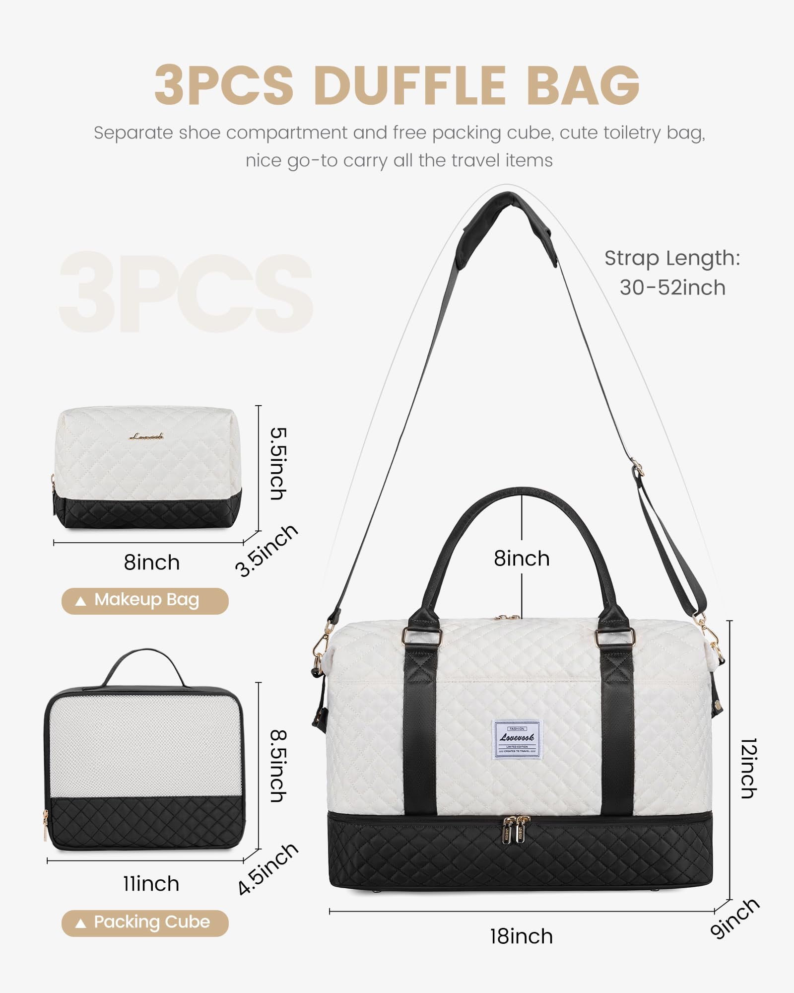 Foto 3 pulgar | Bolsa De Viaje Para Fin De Semana Lovevook Para Mujer Con Compartimento Para Zapatos - Venta Internacional.