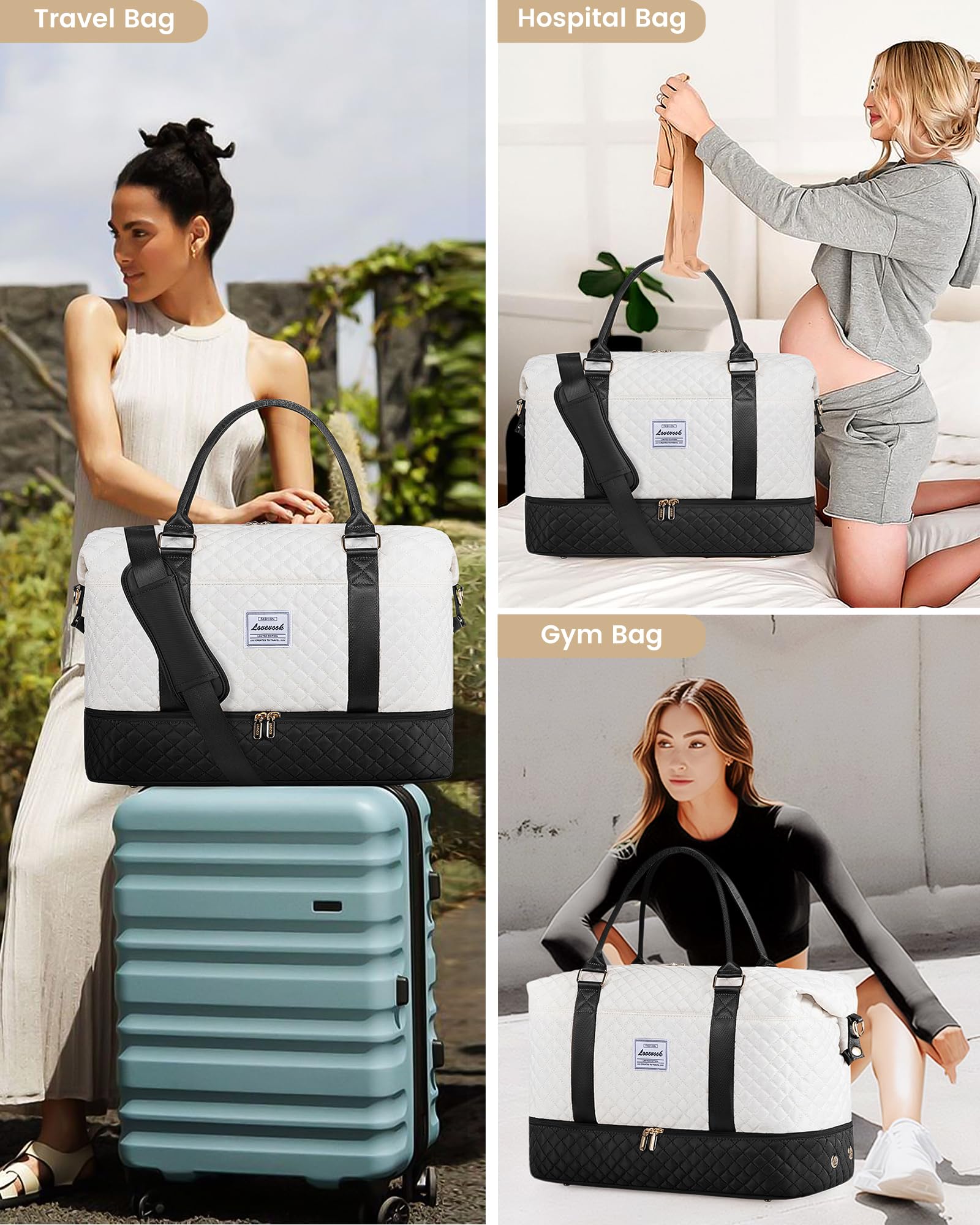 Foto 6 | Bolsa De Viaje Para Fin De Semana Lovevook Para Mujer Con Compartimento Para Zapatos - Venta Internacional.