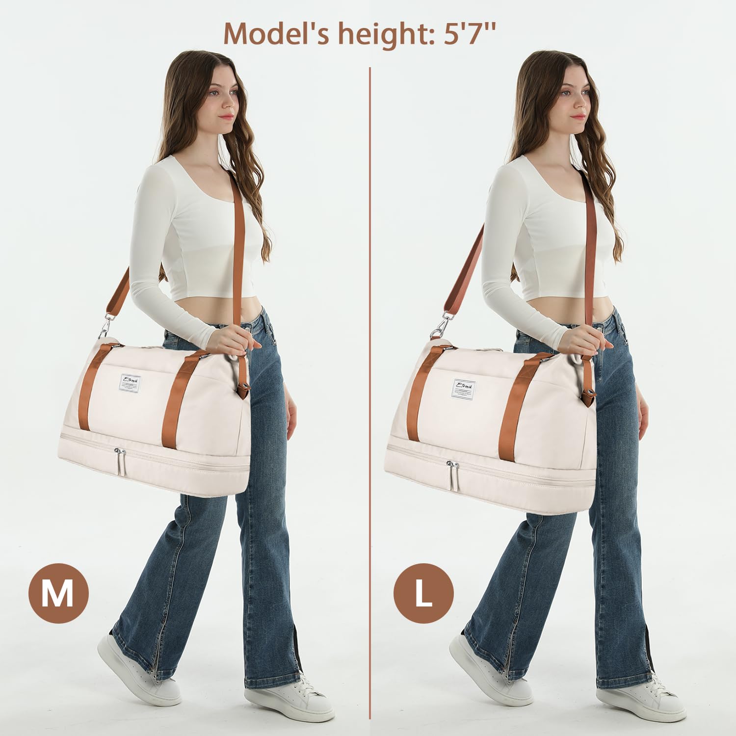 Foto 3 pulgar | Bolso De Fin De Semana Etronik Para Mujer Con Compartimento Para Zapatos, Color Beige - Venta Internacional.