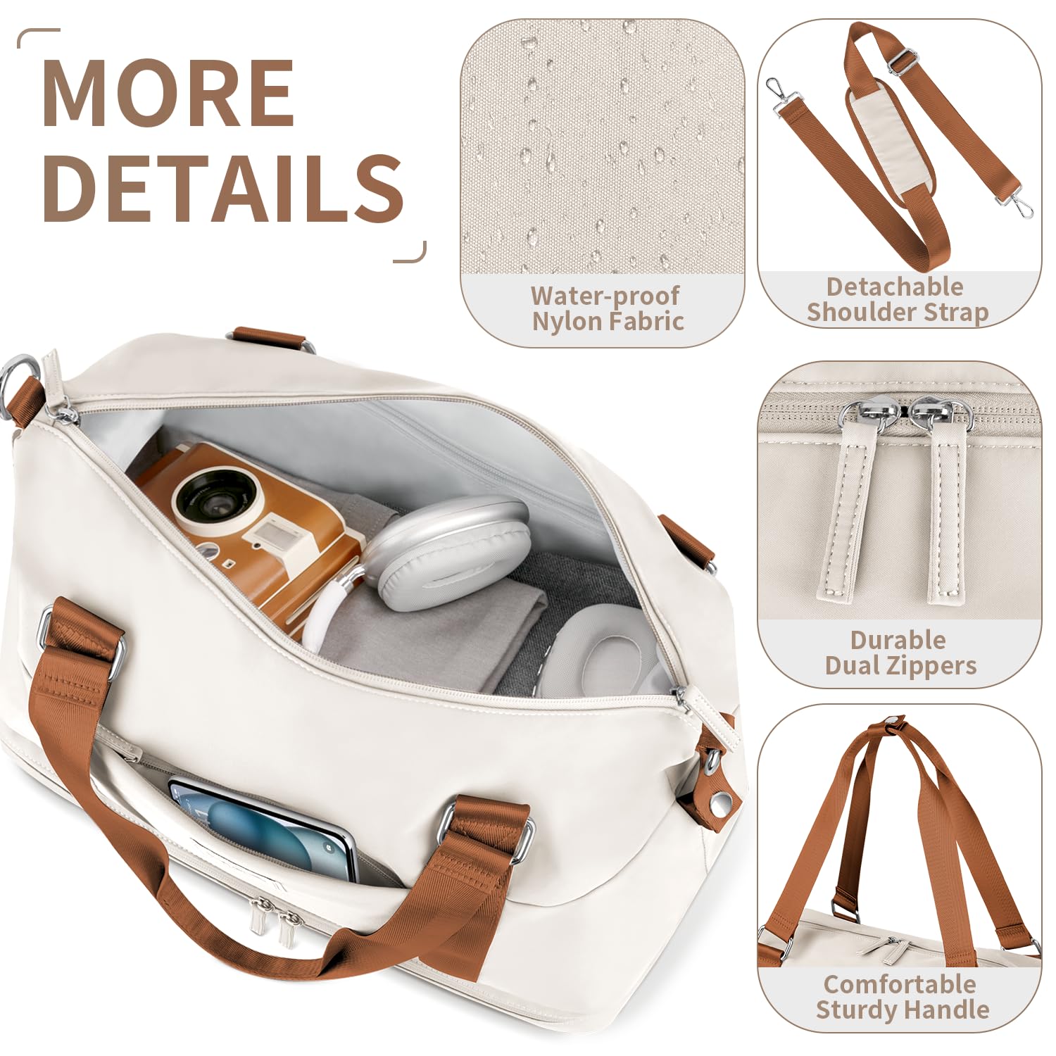 Foto 4 | Bolso De Fin De Semana Etronik Para Mujer Con Compartimento Para Zapatos, Color Beige - Venta Internacional.