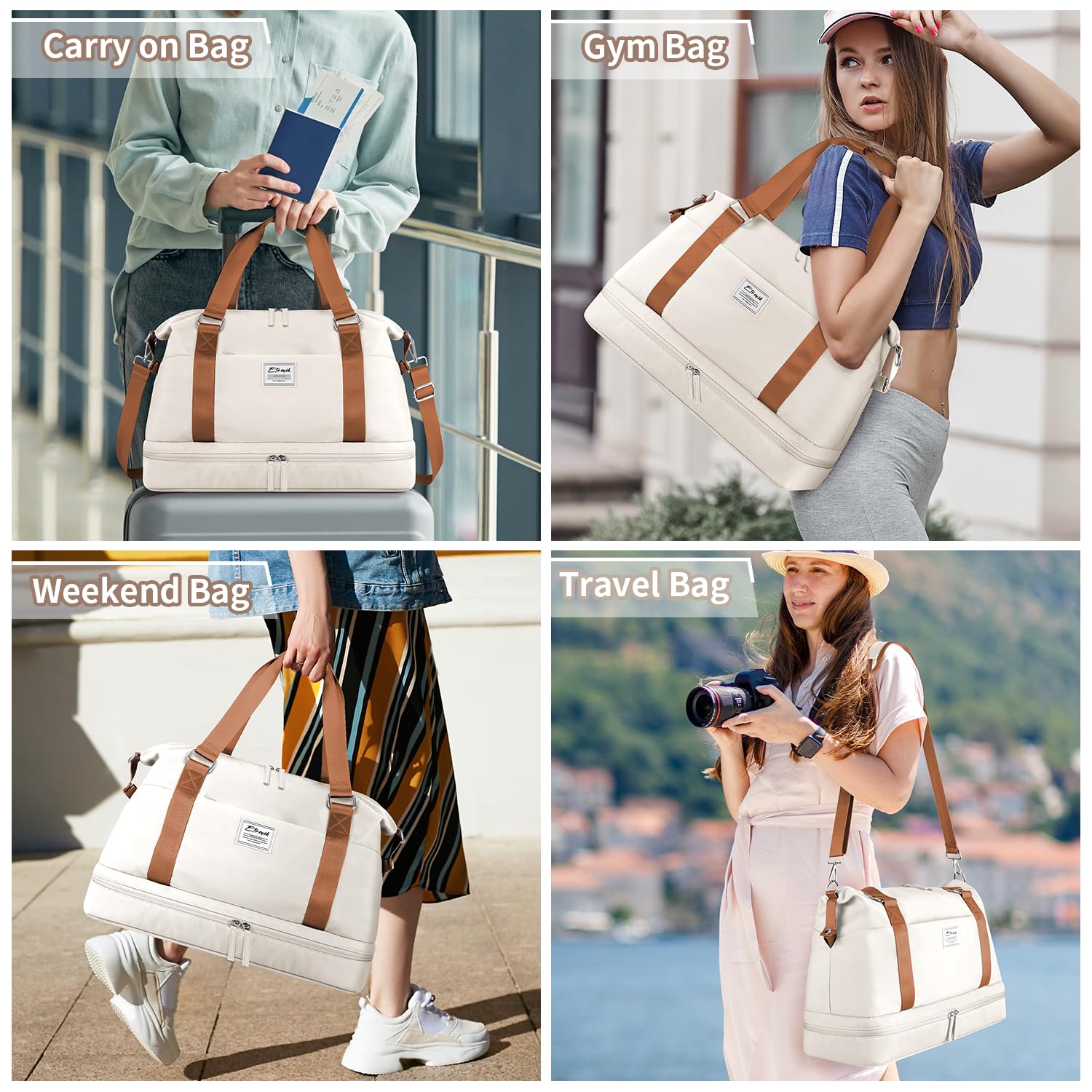 Foto 7 pulgar | Bolso De Fin De Semana Etronik Para Mujer Con Compartimento Para Zapatos, Color Beige - Venta Internacional.