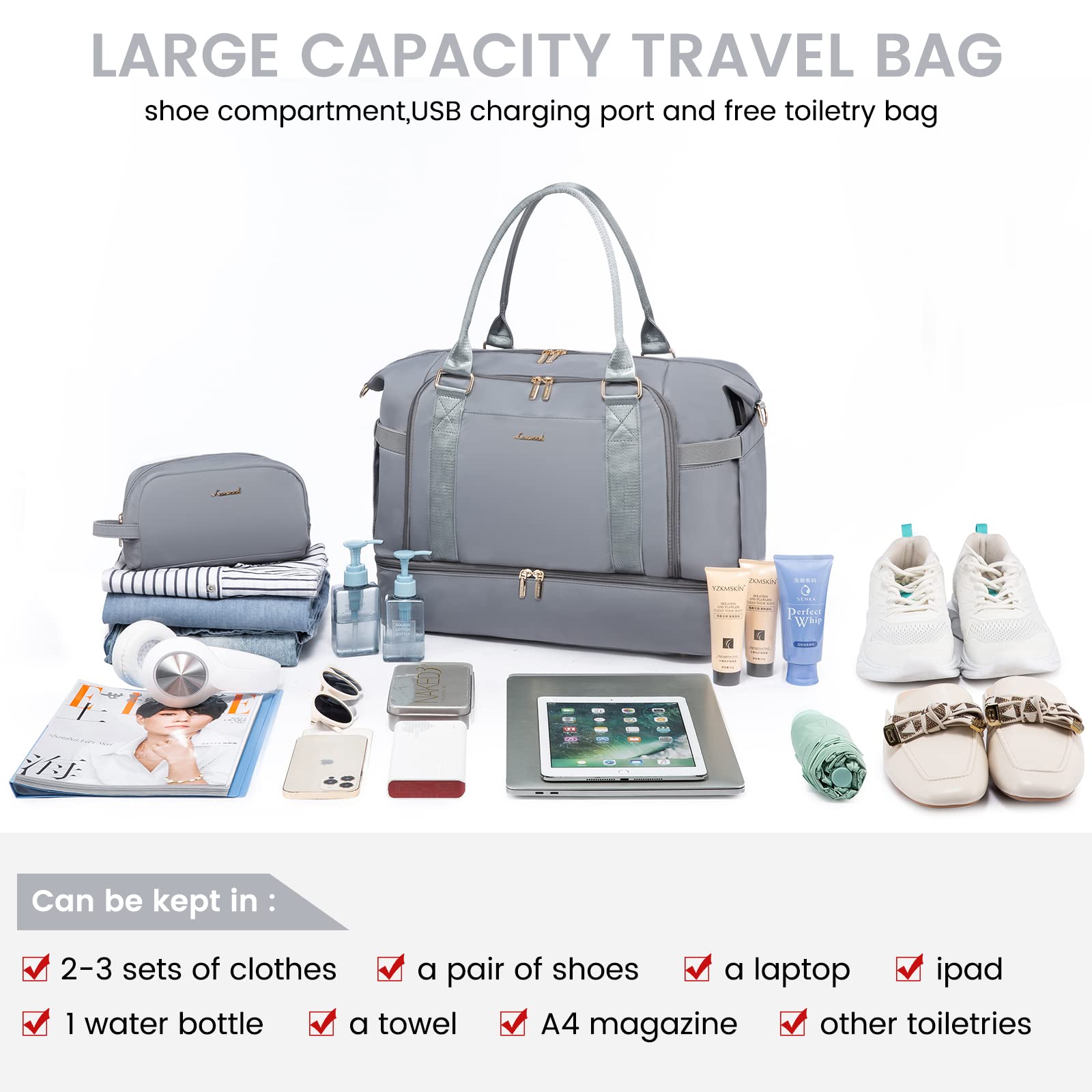 Foto 4 pulgar | Bolsa De Gimnasio Lovevook, Bolsa De Viaje Con Puerto De Carga Usb Para Mujer - Venta Internacional.