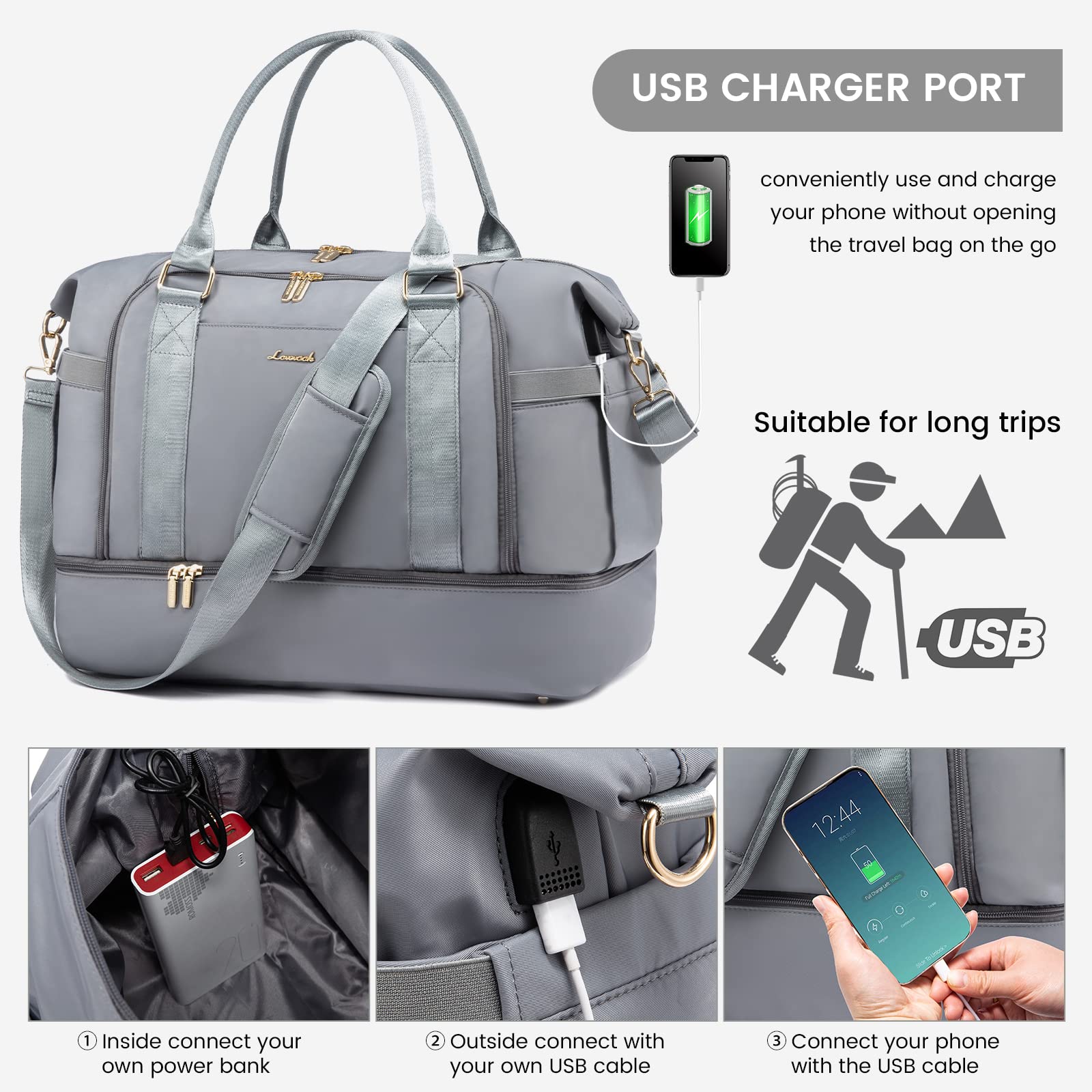 Foto 6 pulgar | Bolsa De Gimnasio Lovevook, Bolsa De Viaje Con Puerto De Carga Usb Para Mujer - Venta Internacional.