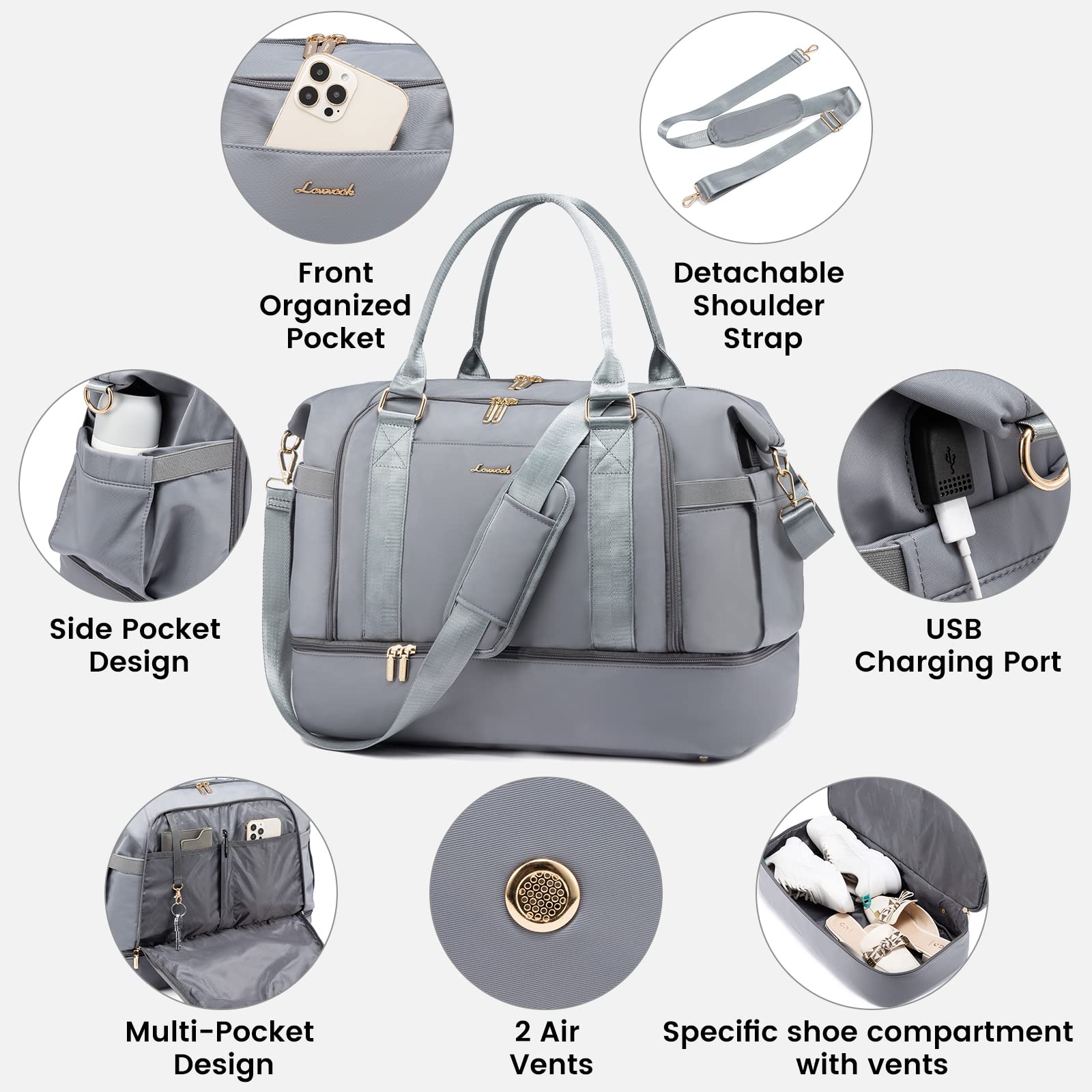 Foto 8 pulgar | Bolsa De Gimnasio Lovevook, Bolsa De Viaje Con Puerto De Carga Usb Para Mujer - Venta Internacional.