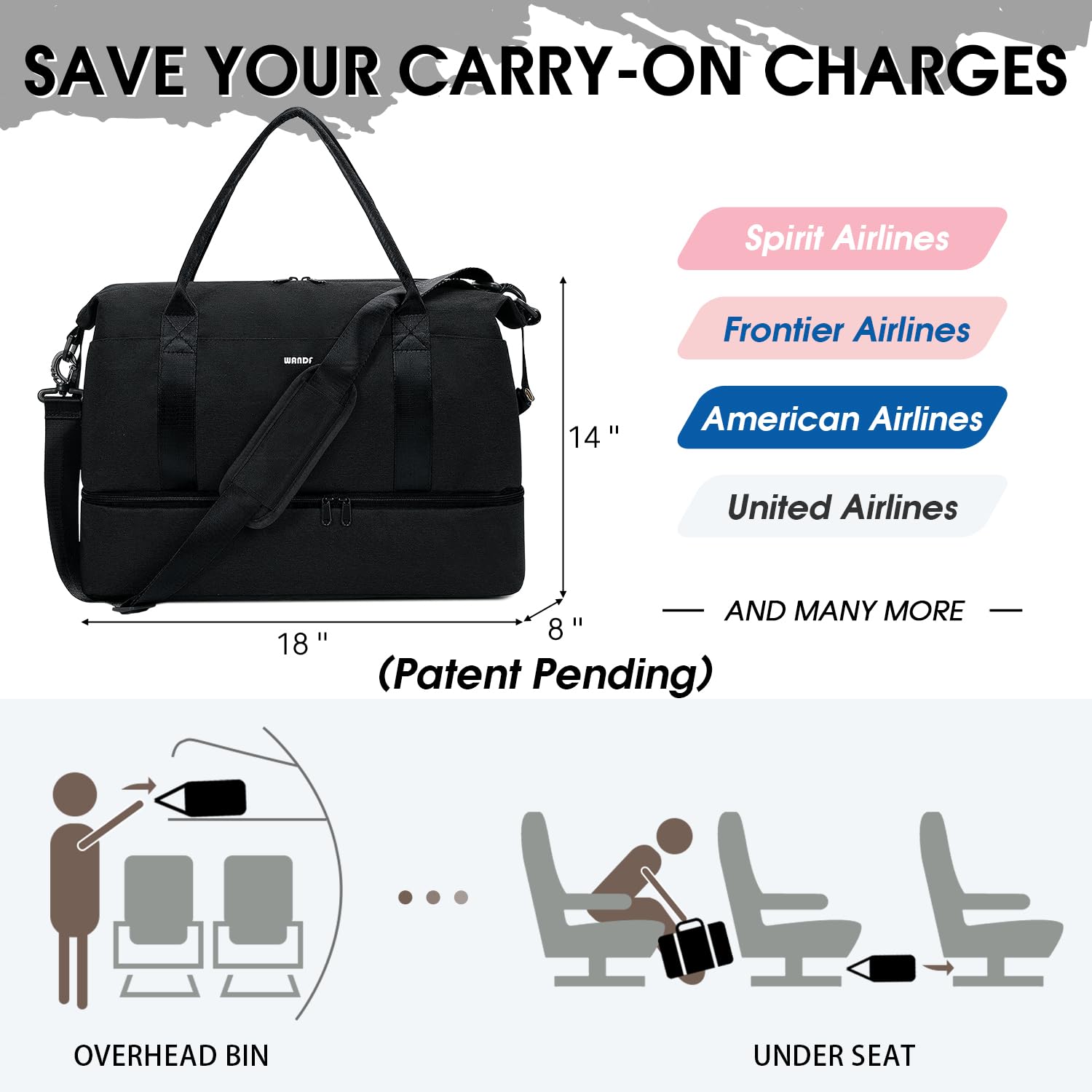 Foto 3 pulgar | Bolsa De Viaje Wandf Para Spirit Airlines Con Puerto Usb Negra - Venta Internacional.