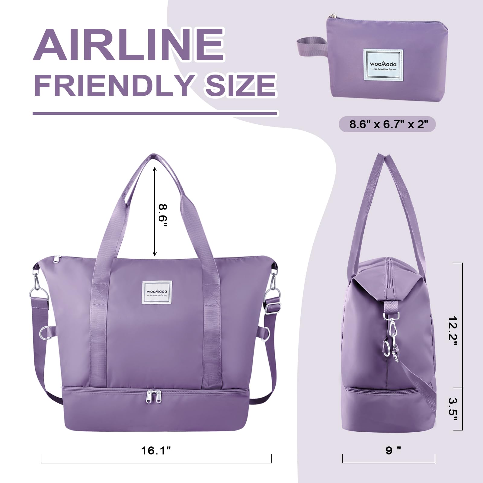 Foto 3 pulgar | Bolso De Fin De Semana Woomada Para Mujer Con Compartimento Para Zapatos Y Bolsillo Húmedo - Venta Internacional.