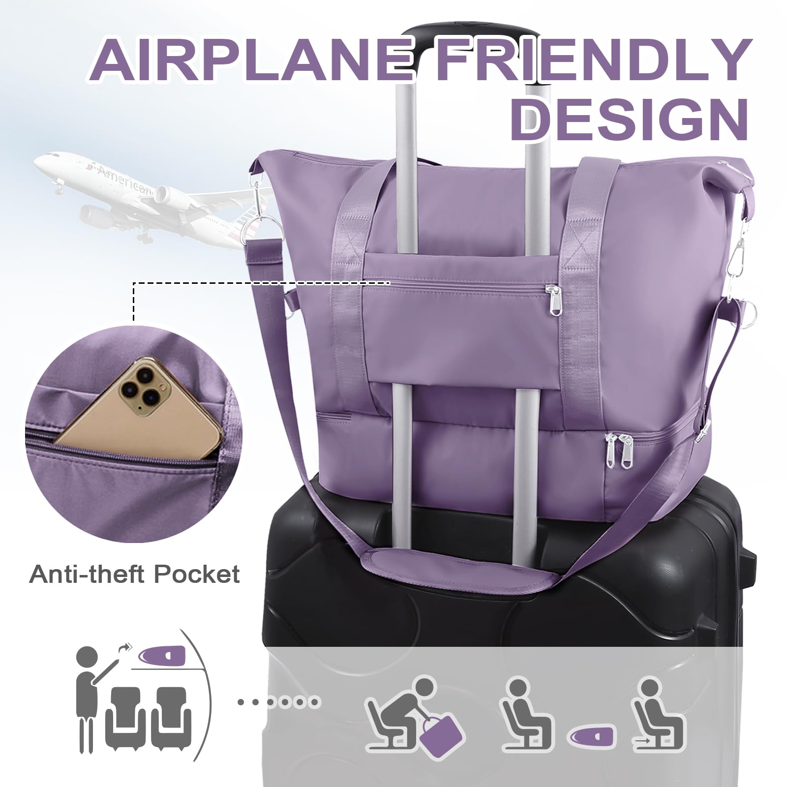Foto 5 pulgar | Bolso De Fin De Semana Woomada Para Mujer Con Compartimento Para Zapatos Y Bolsillo Húmedo - Venta Internacional.