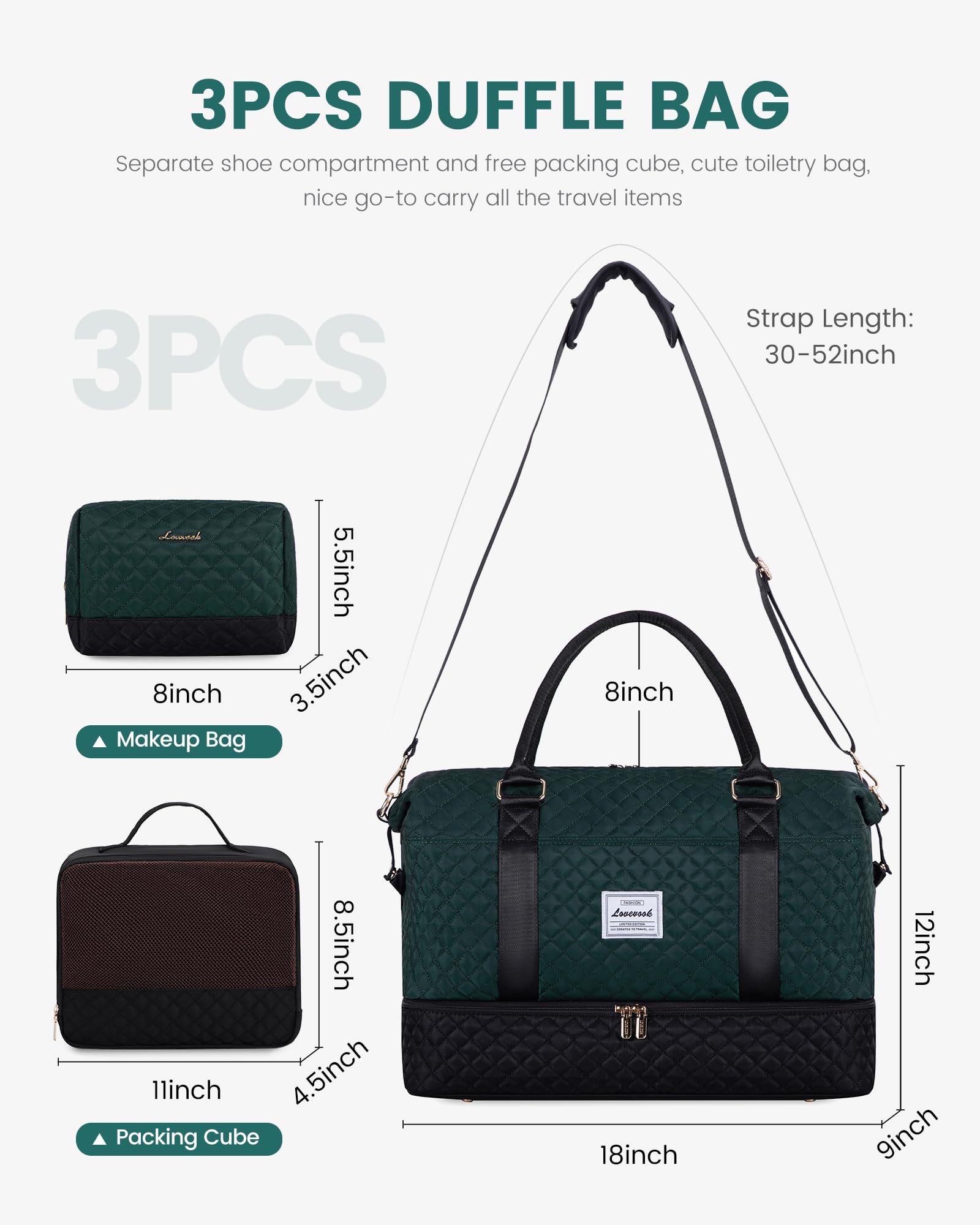 Foto 3 pulgar | Bolsa De Viaje Para Fin De Semana Lovevook Para Mujer Con Compartimento Para Zapatos - Venta Internacional.