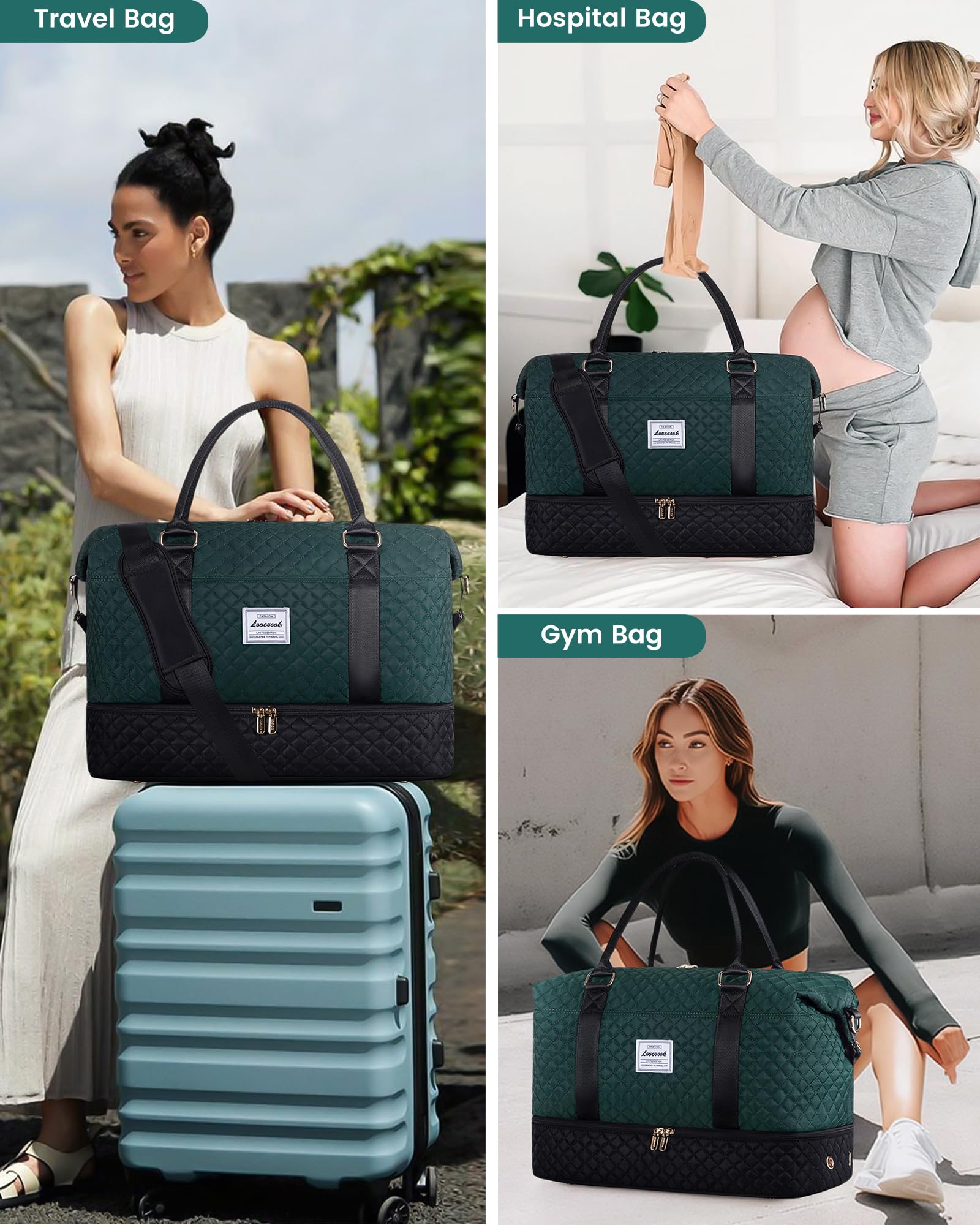 Foto 7 pulgar | Bolsa De Viaje Para Fin De Semana Lovevook Para Mujer Con Compartimento Para Zapatos - Venta Internacional.