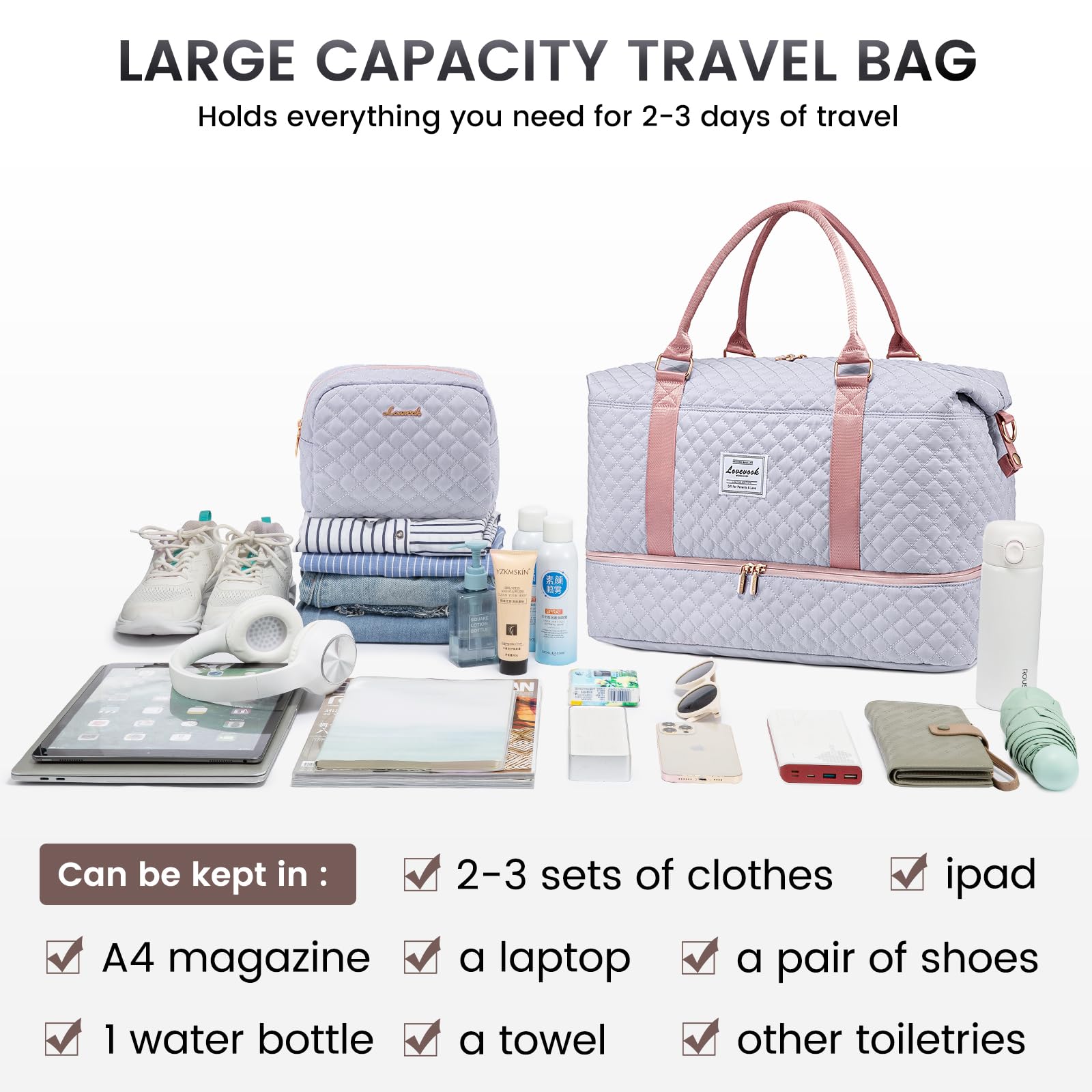 Foto 4 pulgar | Bolsa De Viaje Lovevook Para Mujer Con Compartimento Para Zapatos - Venta Internacional.