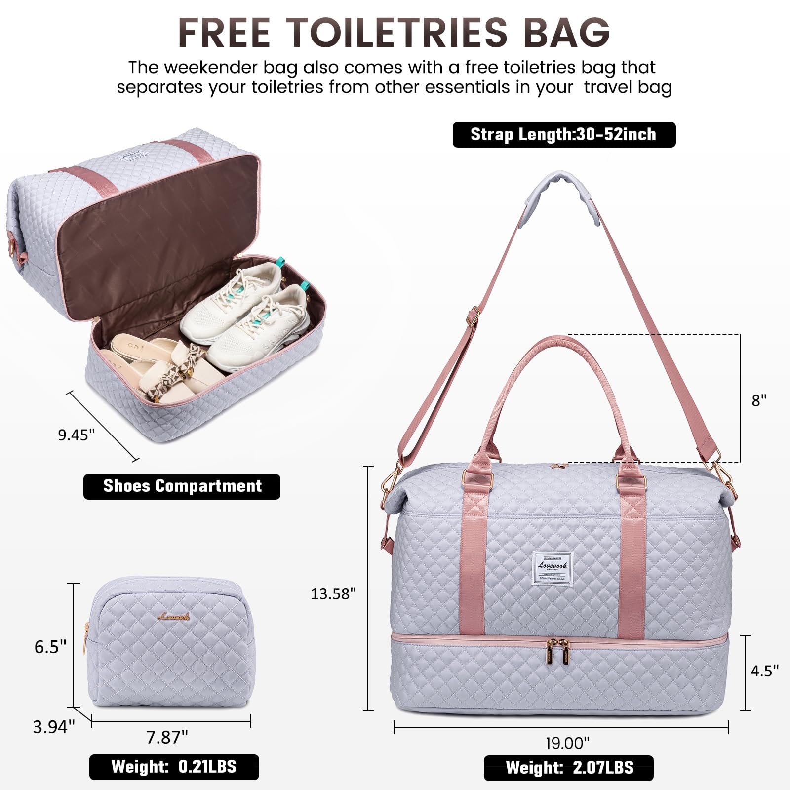 Foto 5 pulgar | Bolsa De Viaje Lovevook Para Mujer Con Compartimento Para Zapatos - Venta Internacional.
