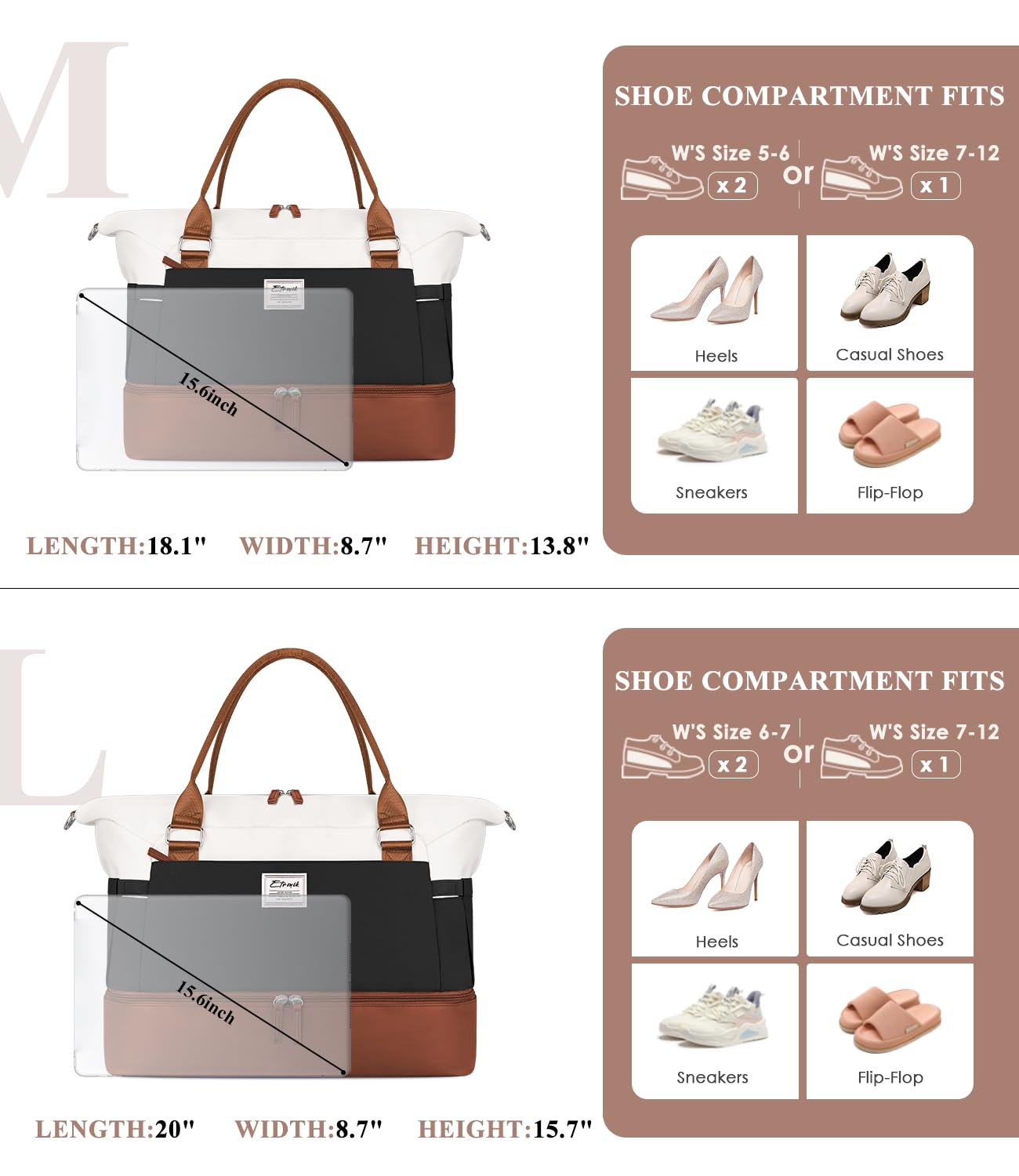 Foto 4 | Bolsa De Fin De Semana Etronik Para Mujer Con Compartimento Para Zapatos Azul Y Blanco - Venta Internacional.