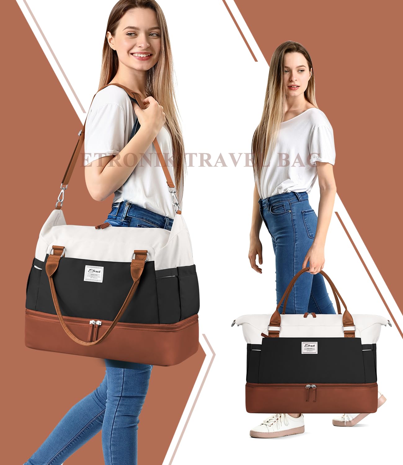 Foto 7 pulgar | Bolsa De Fin De Semana Etronik Para Mujer Con Compartimento Para Zapatos Azul Y Blanco - Venta Internacional.